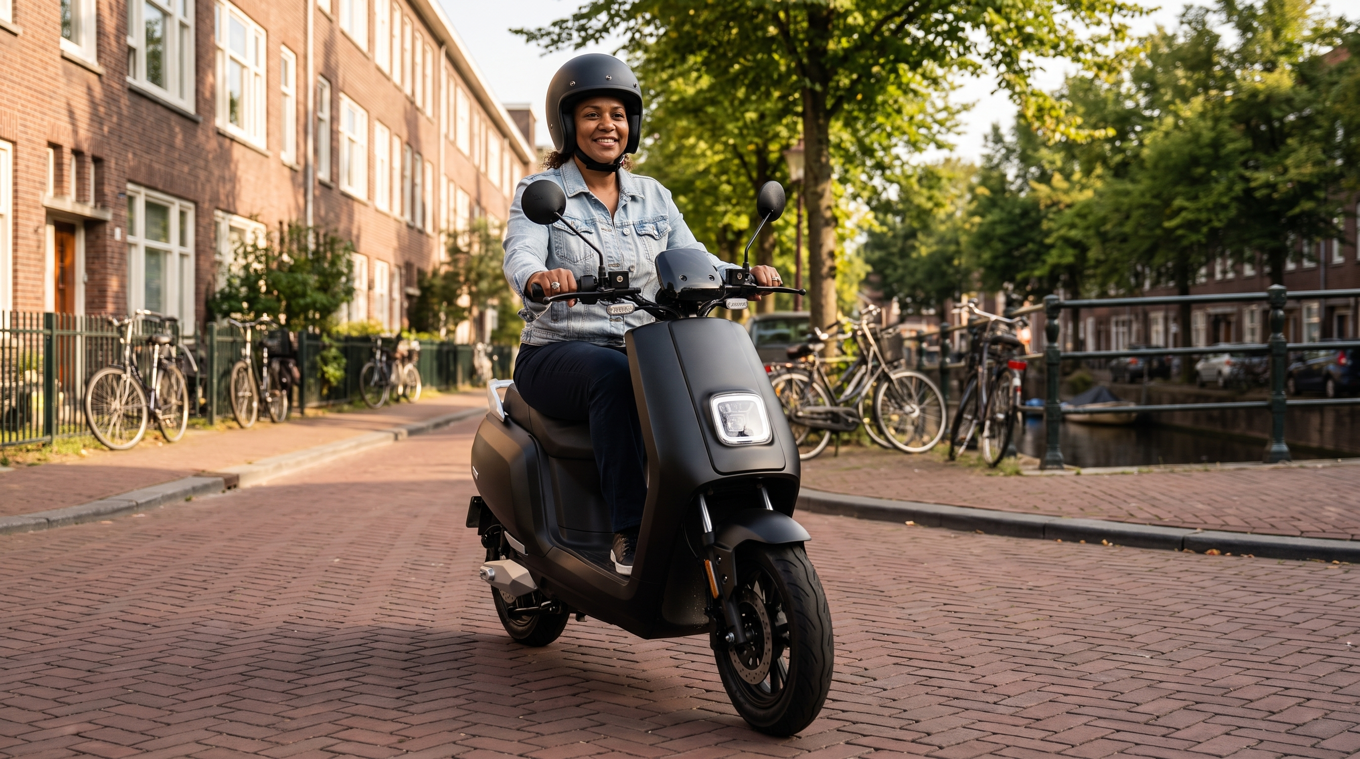 Wegenbelasting scooter 2026 - vrouw rijdt op elektrische IVA E-GO S5 snorscooter in Rotterdamse straat