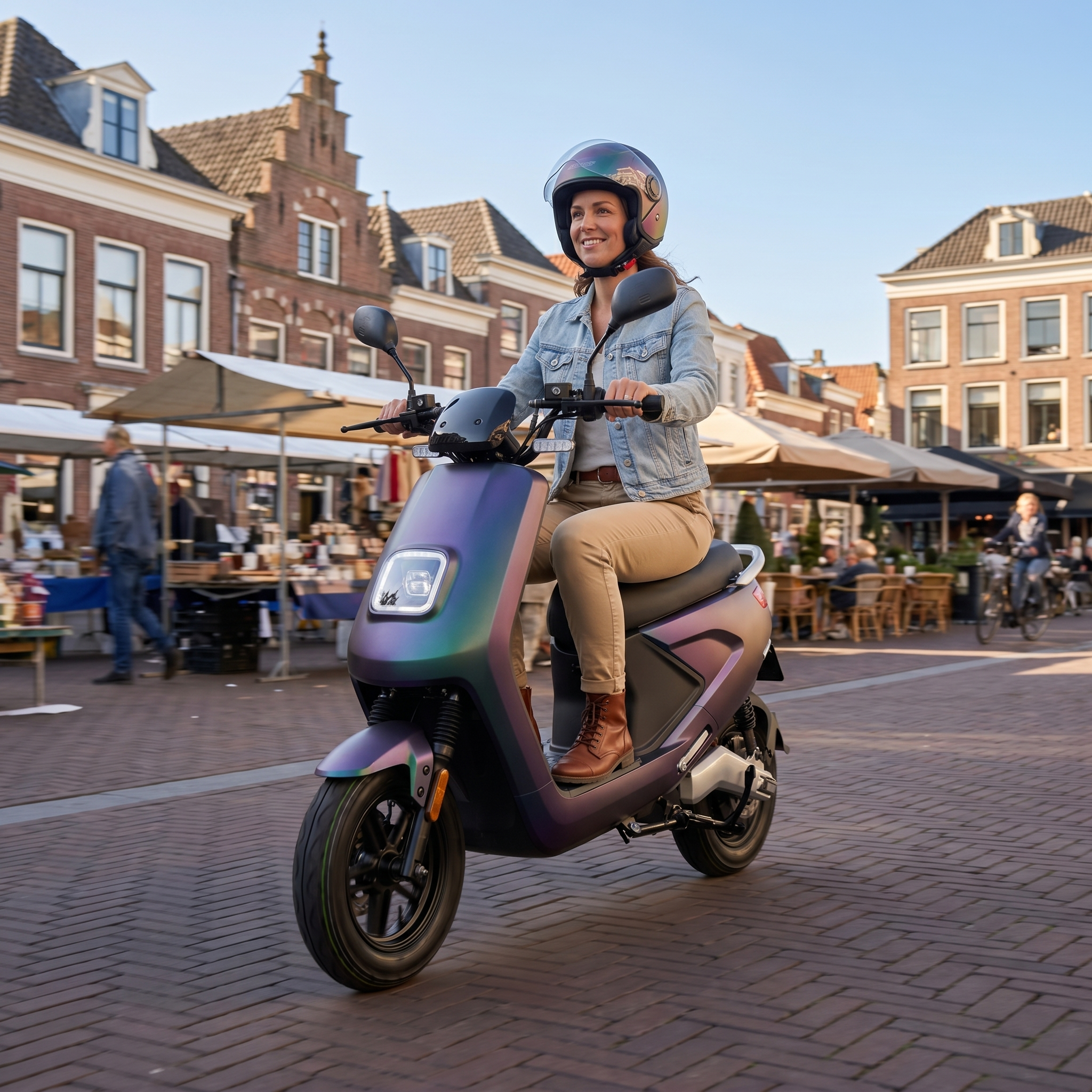 IVA E-GO S4 Kameleon elektrische scooter met zwart en groene accenten, inclusief handrem en verstelbaar stuur.