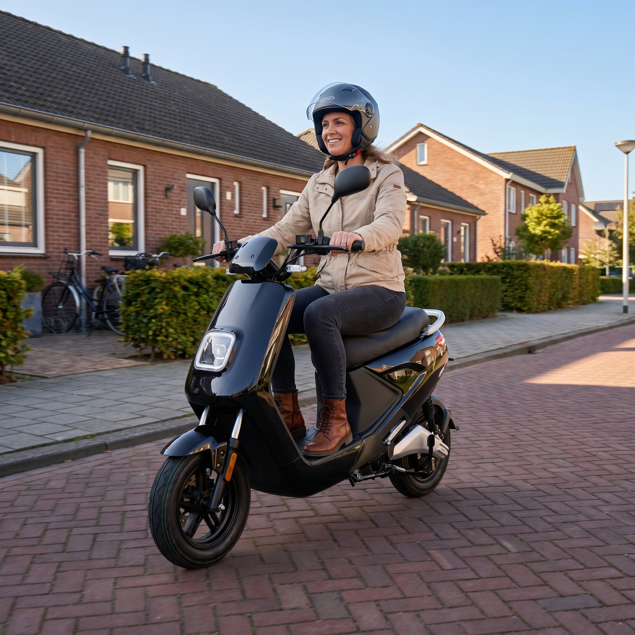 Zwarte IVA E-GO S4 elektrische scooter met handvatten en wielen, geschikt voor stadsvervoer en recreatief gebruik