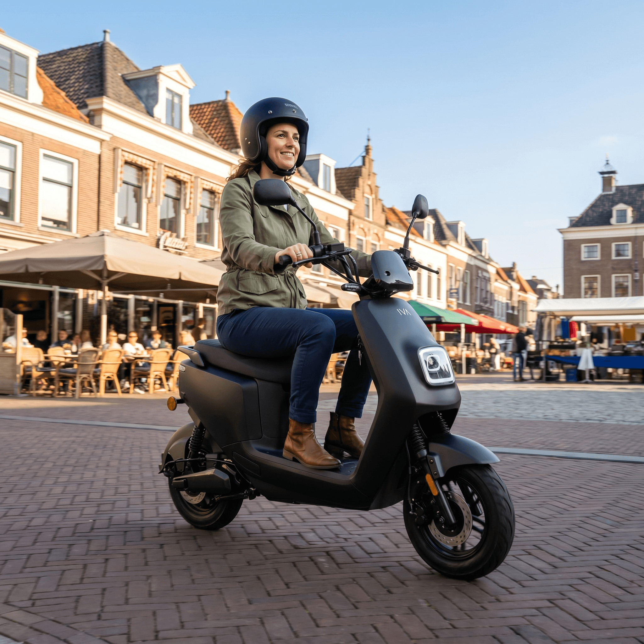 IVA E-GO S4 2.0 elektrische scooter in matzwart, met stijlvolle ontwerp en compacte vorm voor stadsgebruik.