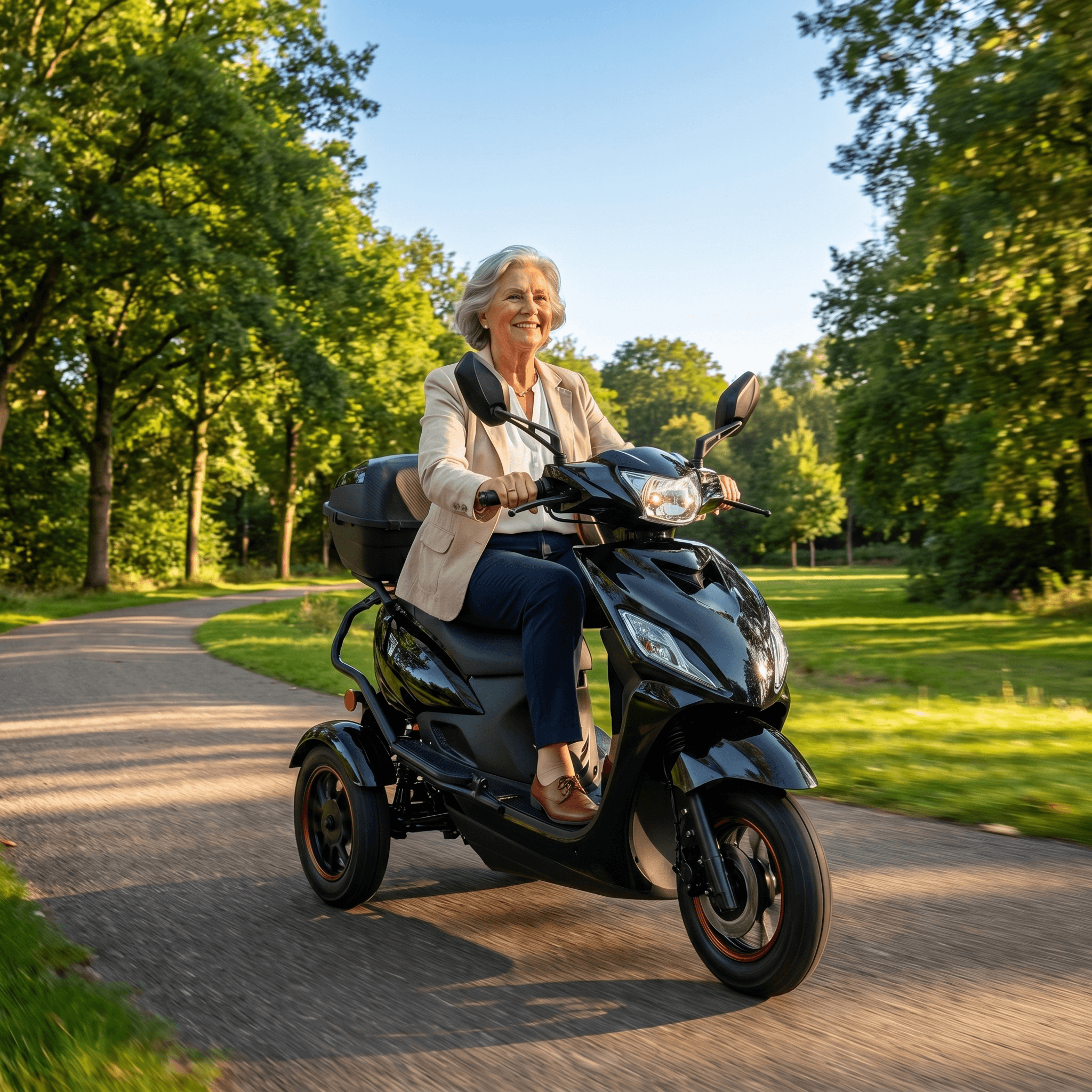 IVA T3 2.0 zwarte scootmobiel met comfortabele zitting en stuur, geschikt voor mobiliteit en gemak.