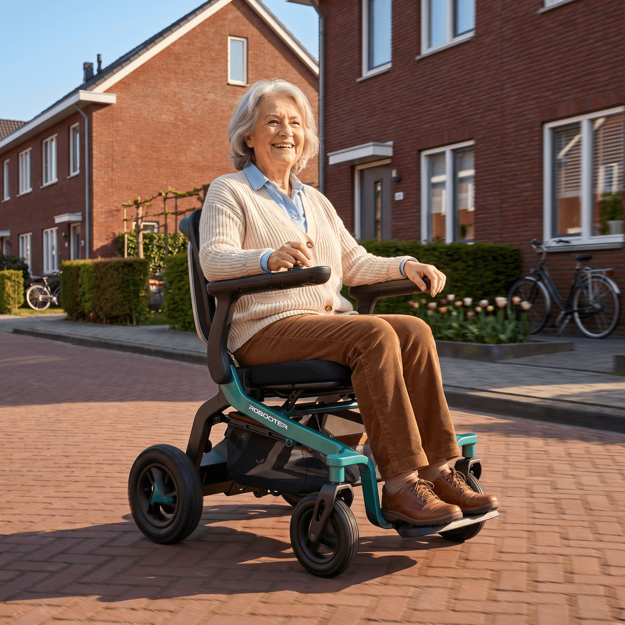 Groene Robooter E40 rolstoel van IVA met lichtgewicht frame en comfortabele zit, ideaal voor mobiliteitsondersteuning.