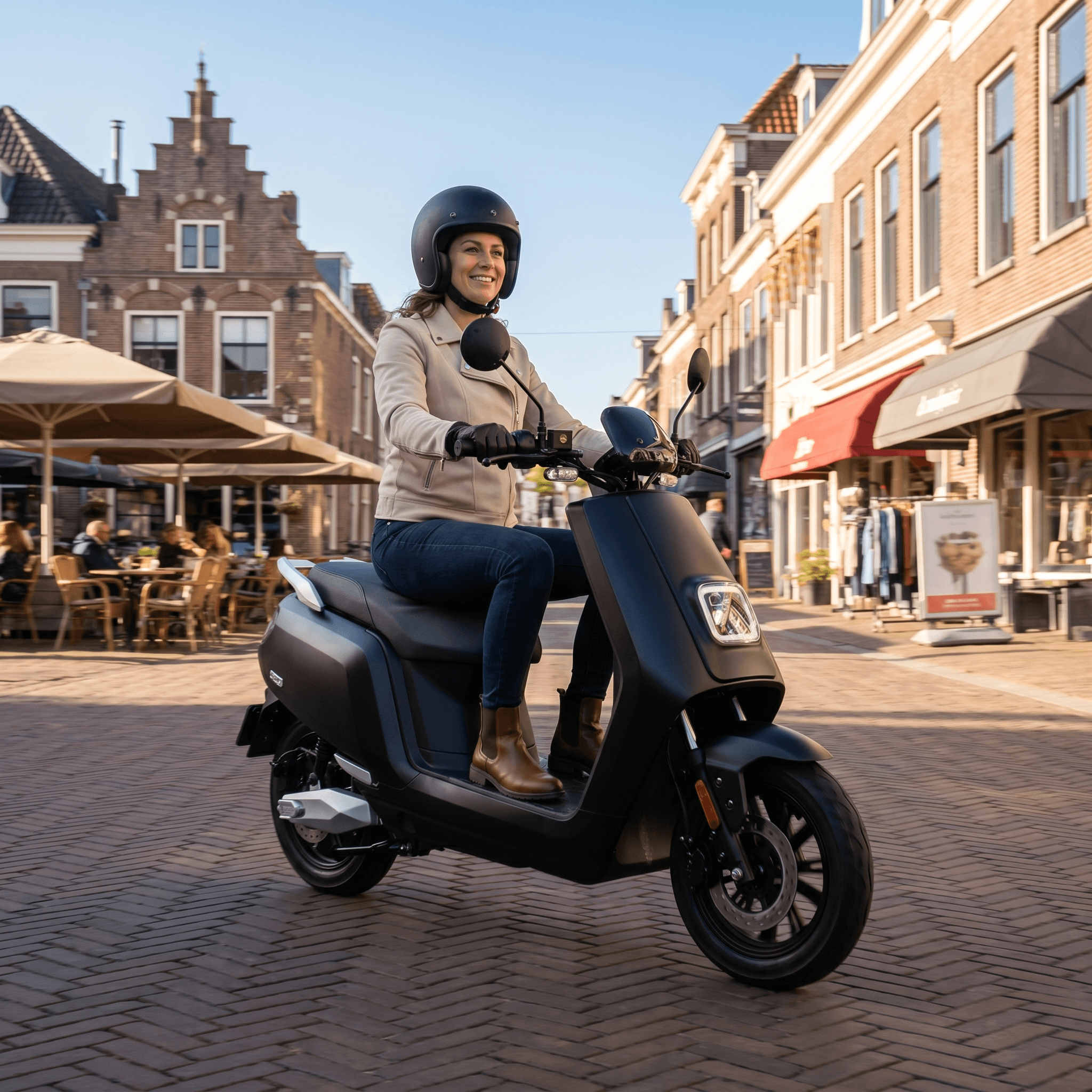 IVA E-GO S5 E-scooter in matzwart met dubbele wielen en handvatten, klaar voor gebruik op de weg