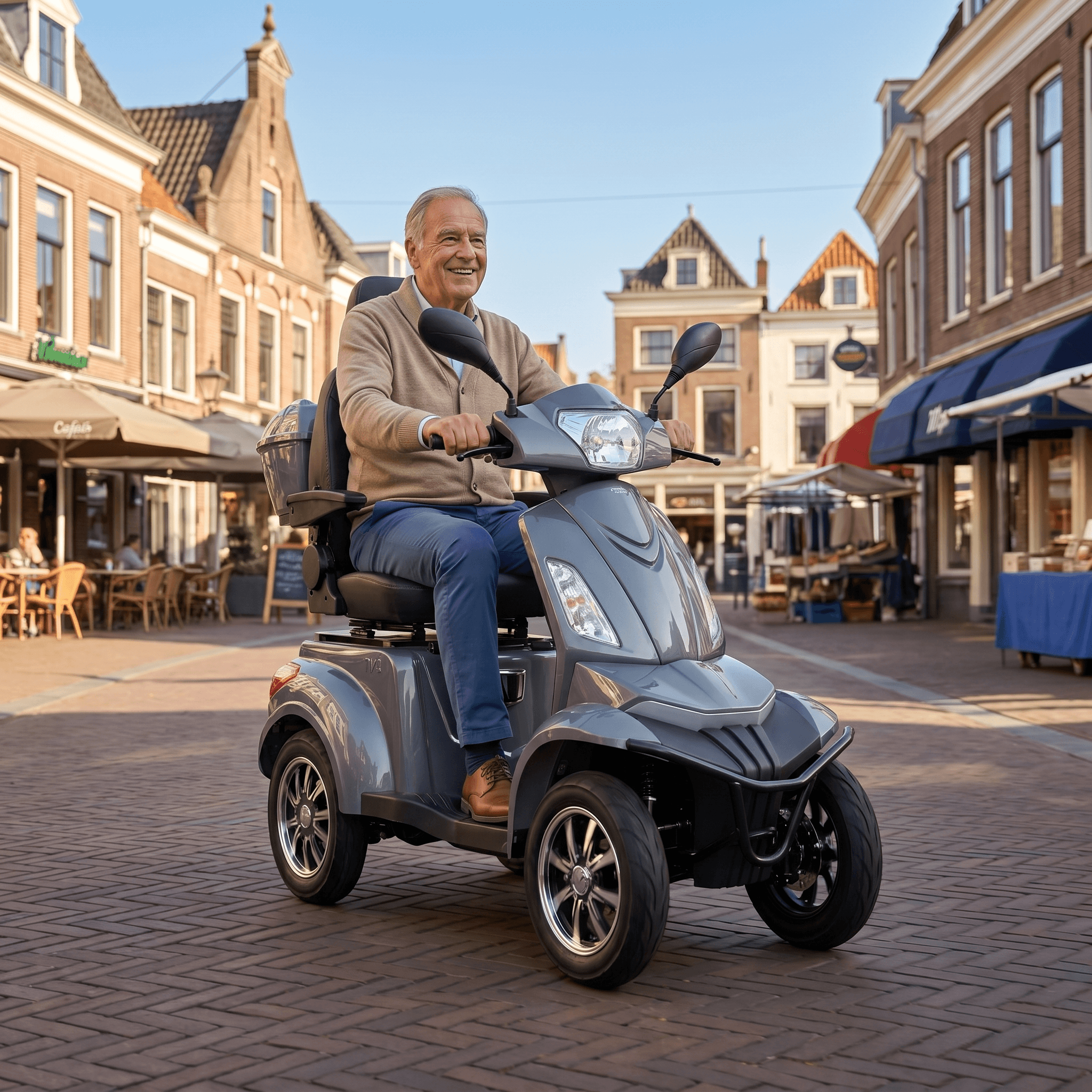 IVA S1000 scootmobiel in grijs, met comfortabele zithouding en gebruiksvriendelijk ontwerp, geschikt voor mobiliteitsondersteuning