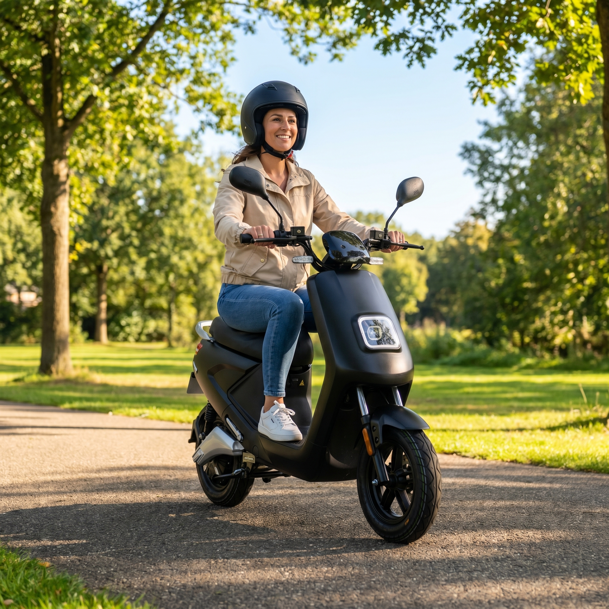 IVA E-GO S4 elektrische scooter in matzwart, compacte en lichte e-scooter voor stadsgebruik, zichtbaar vanaf de zijkant