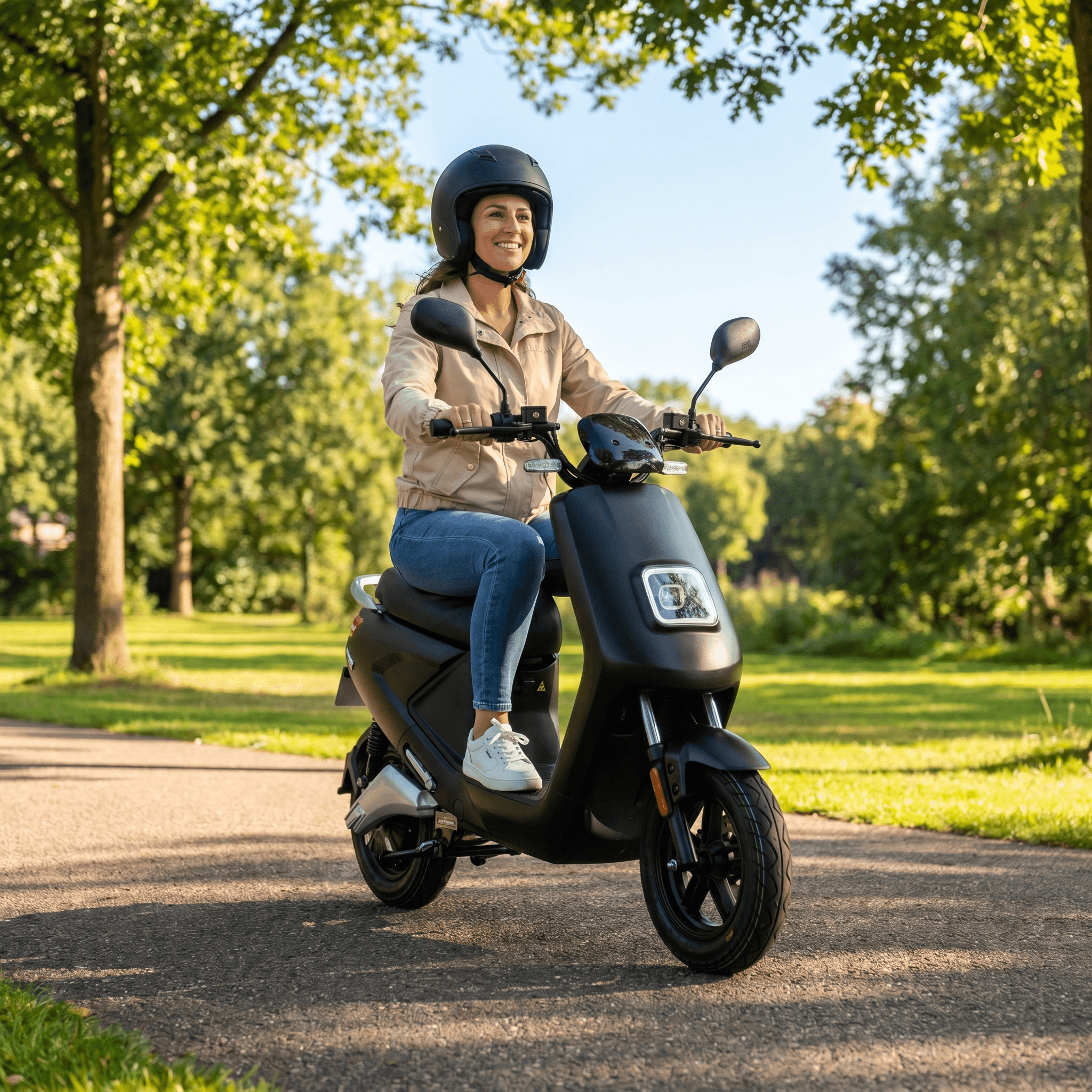 IVA E-GO S4 elektrische scooter in matzwart, compacte en lichte e-scooter voor stadsgebruik, zichtbaar vanaf de zijkant