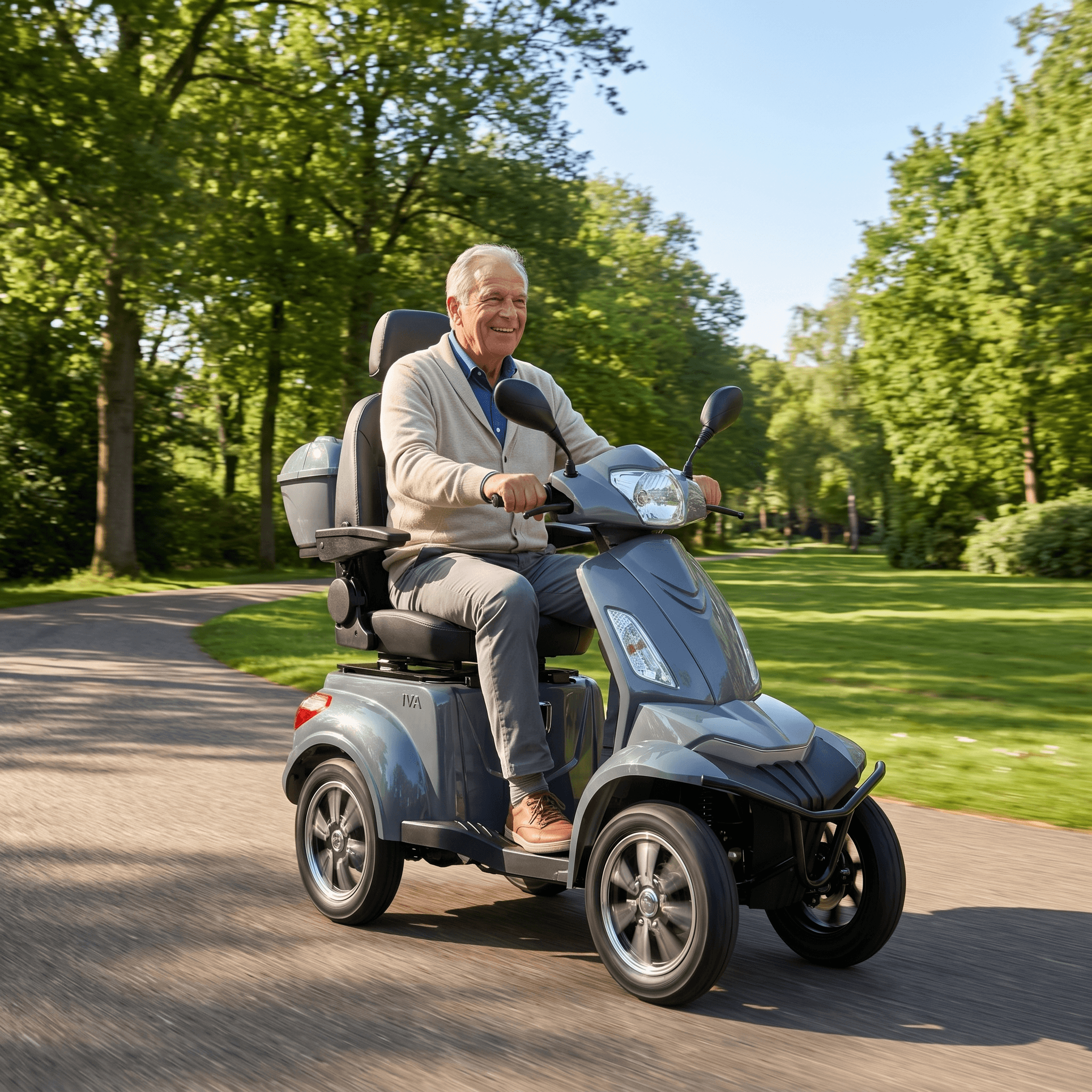 IVA S1000 scootmobiel in grijs, comfortabele elektrische mobiliteit met stevige constructie en gebruiksvriendelijk ontwerp.