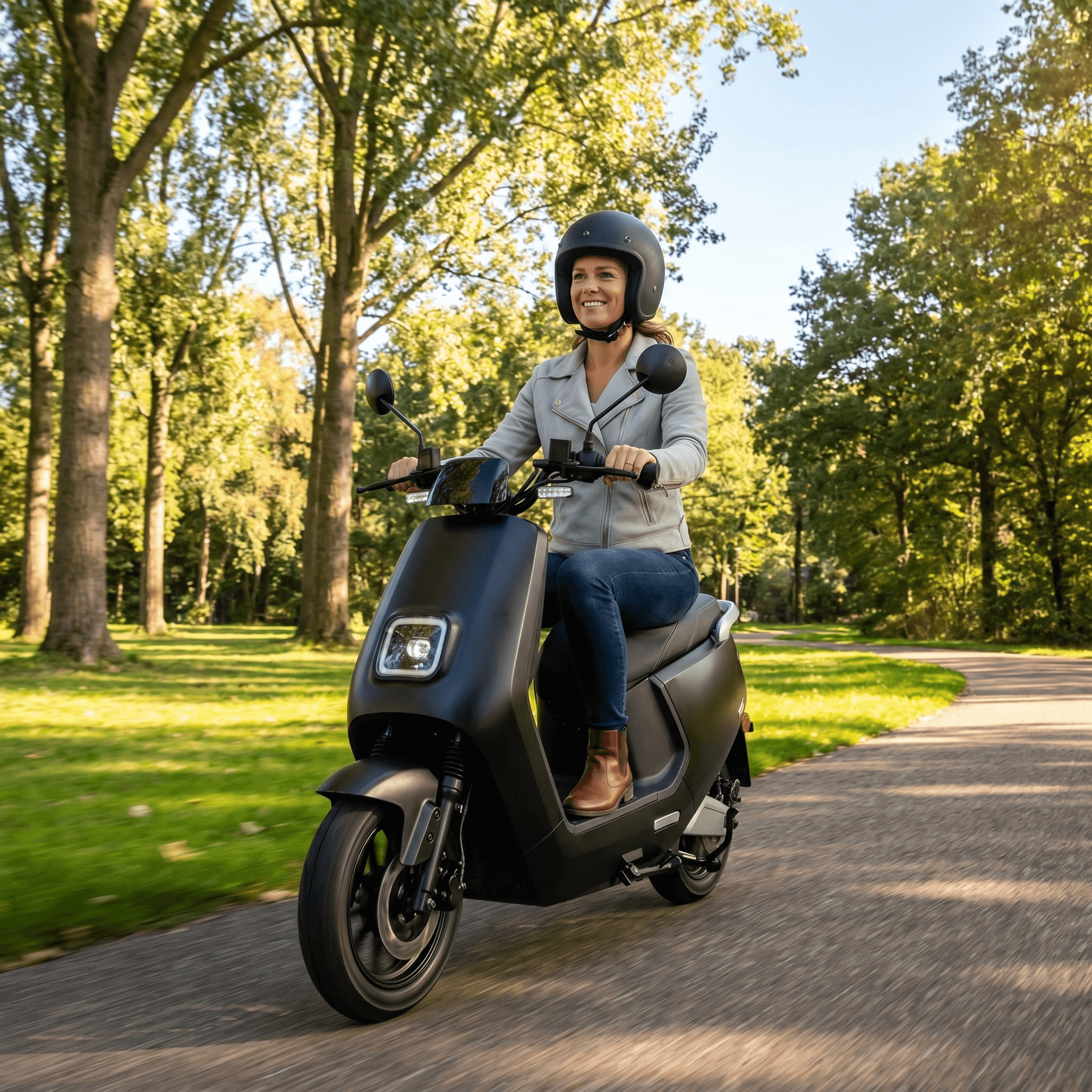IVA E-GO S8 e-scooter in matzwart met ergonomisch stuur en grote wielen, klaar voor stadsritten.