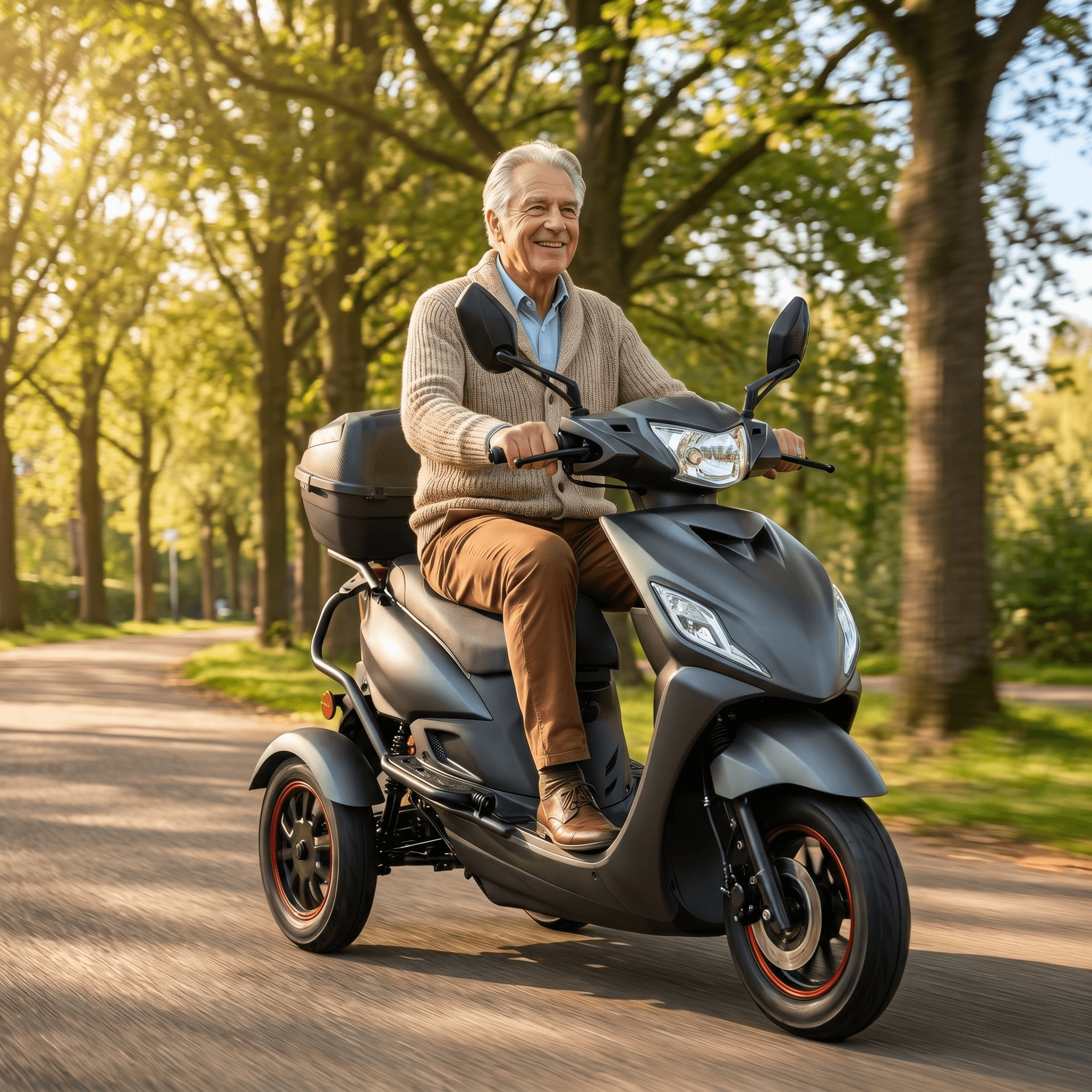 IVA T3 2.0 scootmobiel in matgrijs, met comfortabele zithouding en compacte wielen, geschikt voor stadsritten.