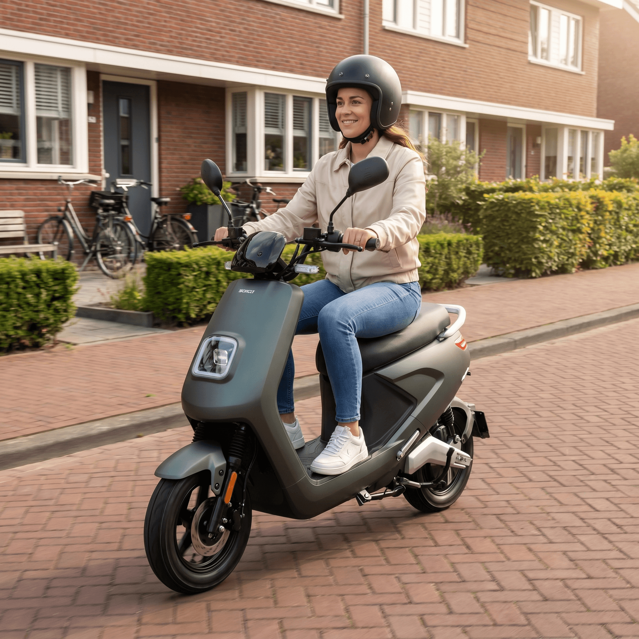 IVA E-GO S4 elektrische scooter in matgroen, zichtbaar met zadel en stuur, geschikt voor stadsvervoer.