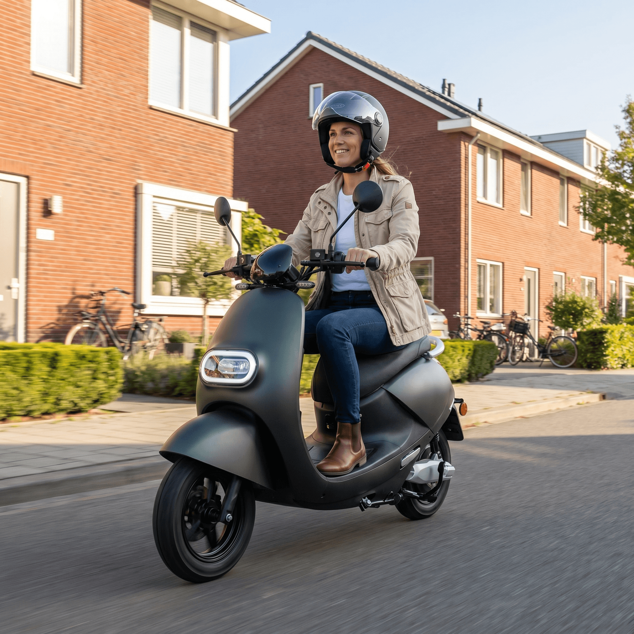 IVA E-GO S3 elektrische scooter in matgroen, met moderne ontwerp en compacte stijl, geschikt voor stadsvervoer.