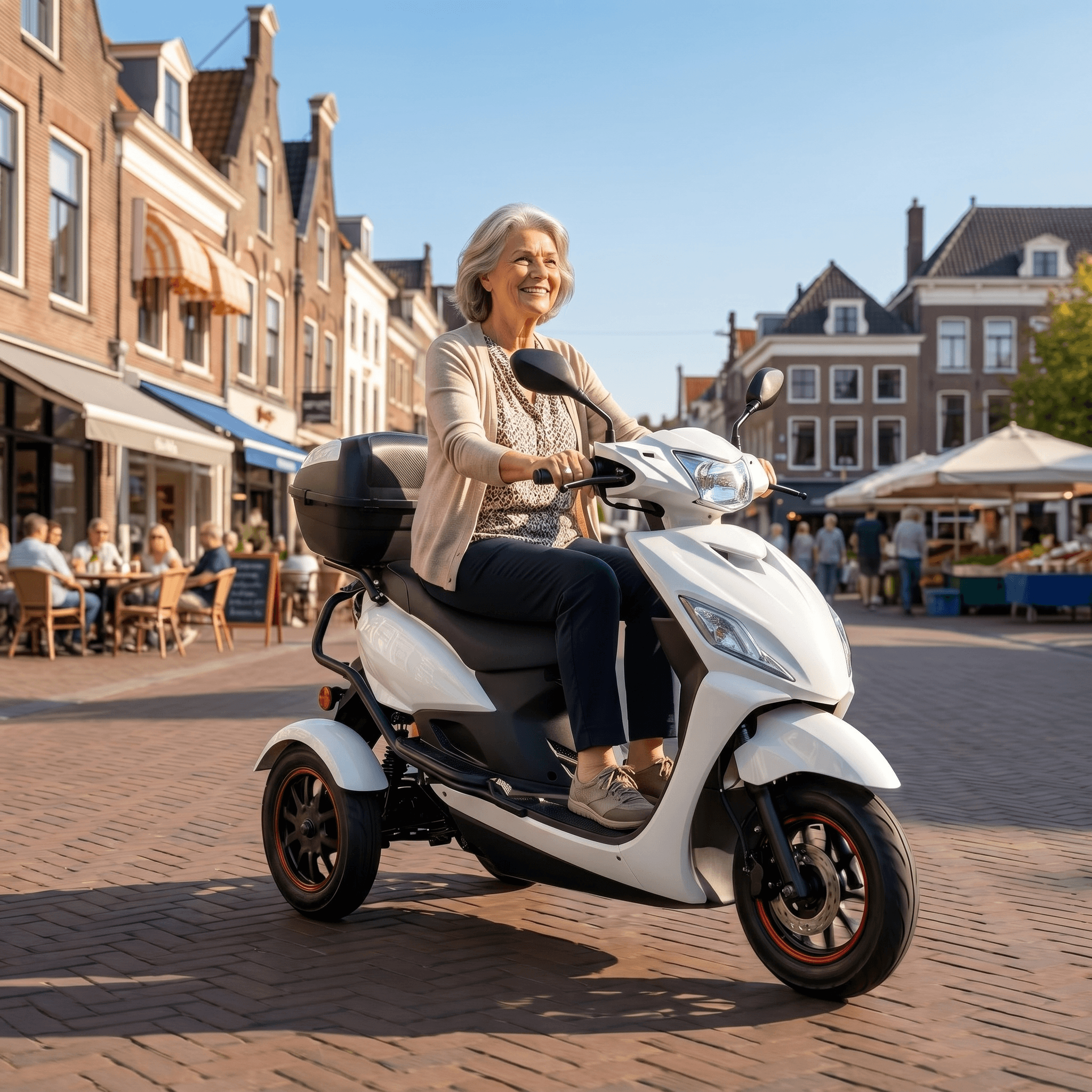 IVA T3 2.0 witte scootmobiel met stuur, zitting en wielen, geschikt voor mobiliteitsondersteuning