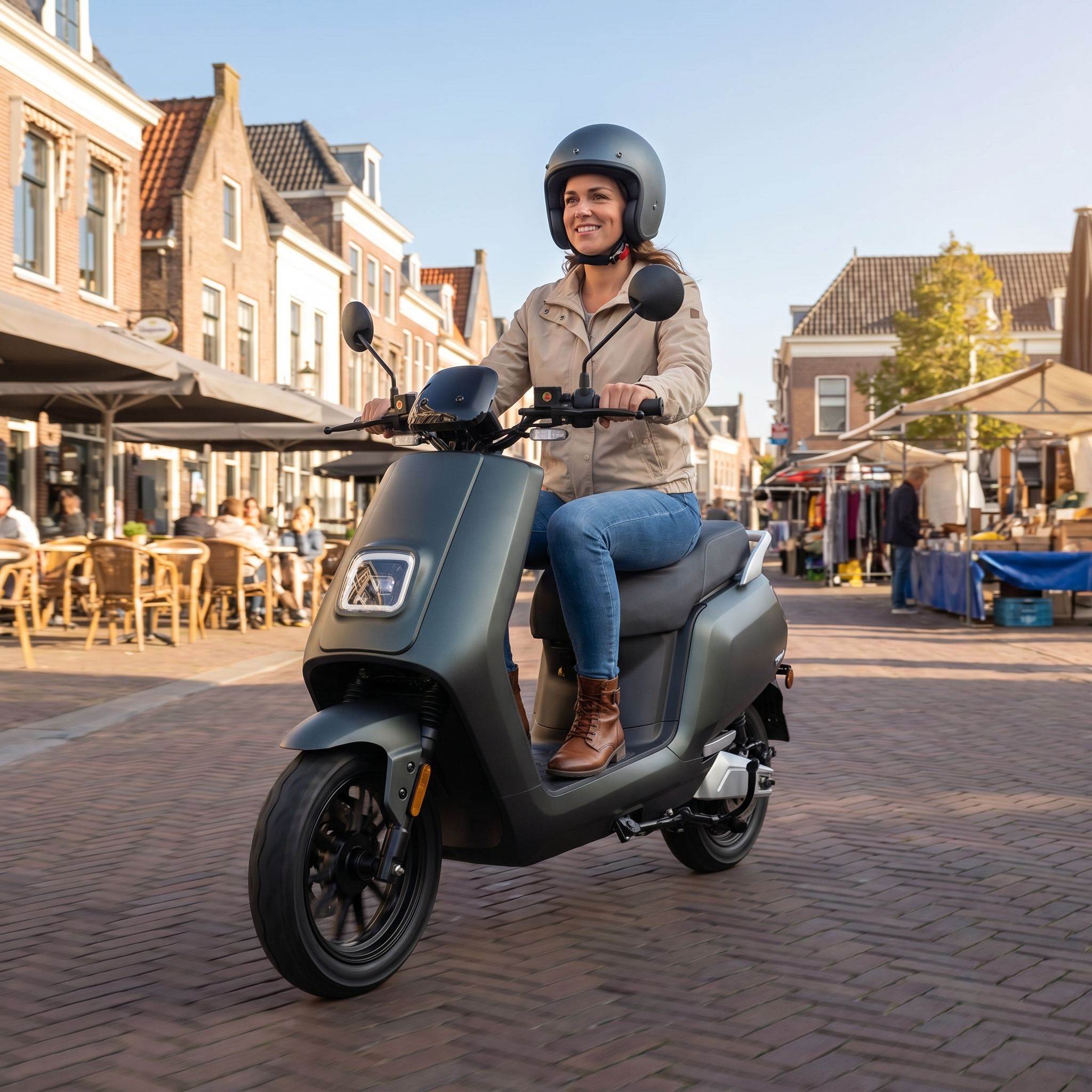IVA E-GO S5 elektrische scooter in matgroen, met handvatten en wielen zichtbaar, perfect voor stadsvervoer