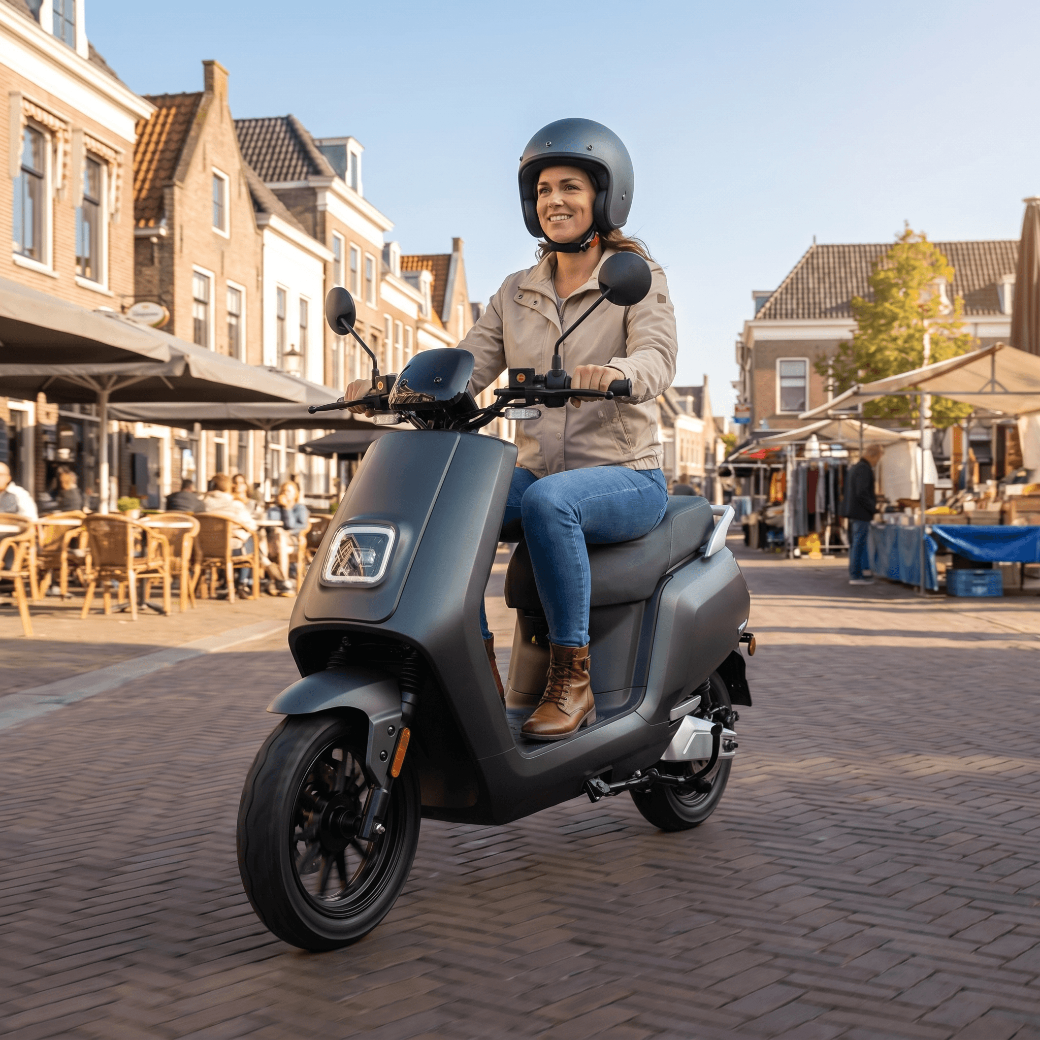 IVA E-GO S5 elektrische scooter in matgroen, met handvatten en wielen zichtbaar, perfect voor stadsvervoer