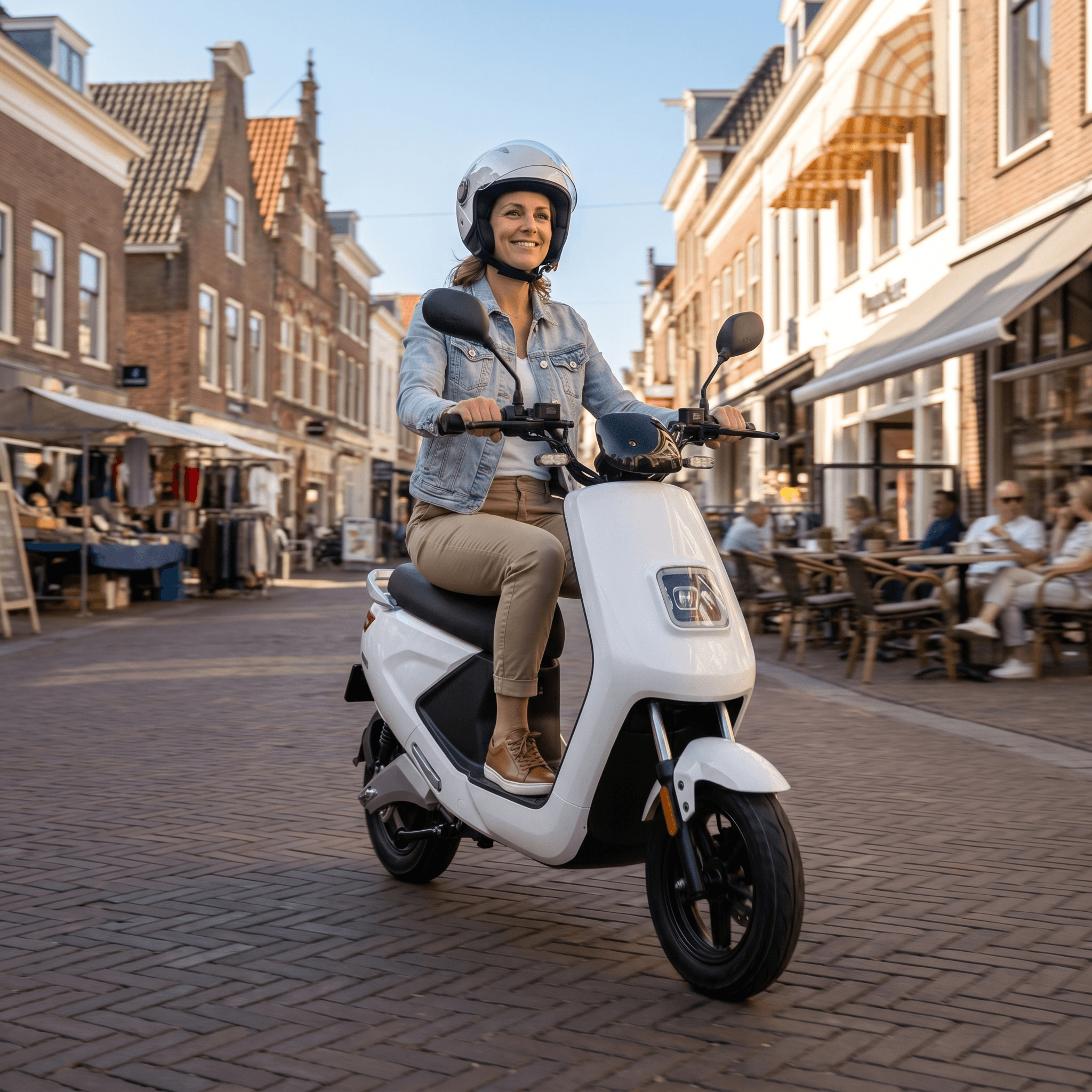 IVA E-GO S4 elektrische step in wit met handvatten en wielen, klaar voor gebruik op straat.