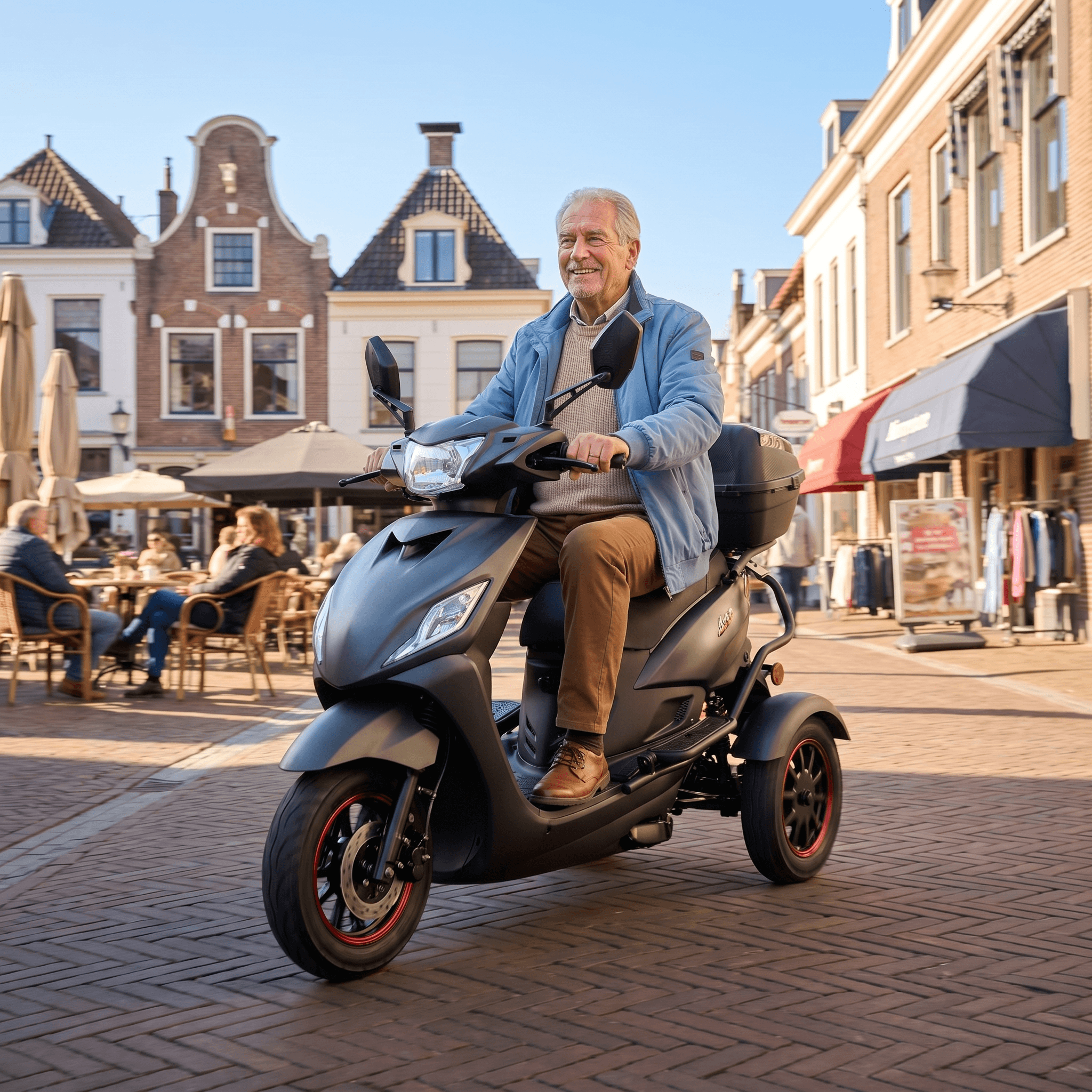 IVA T3 2.0 scootmobiel in matgrijs, met comfortabele zit en stuur, ontworpen voor gebruiksgemak en mobiliteit.