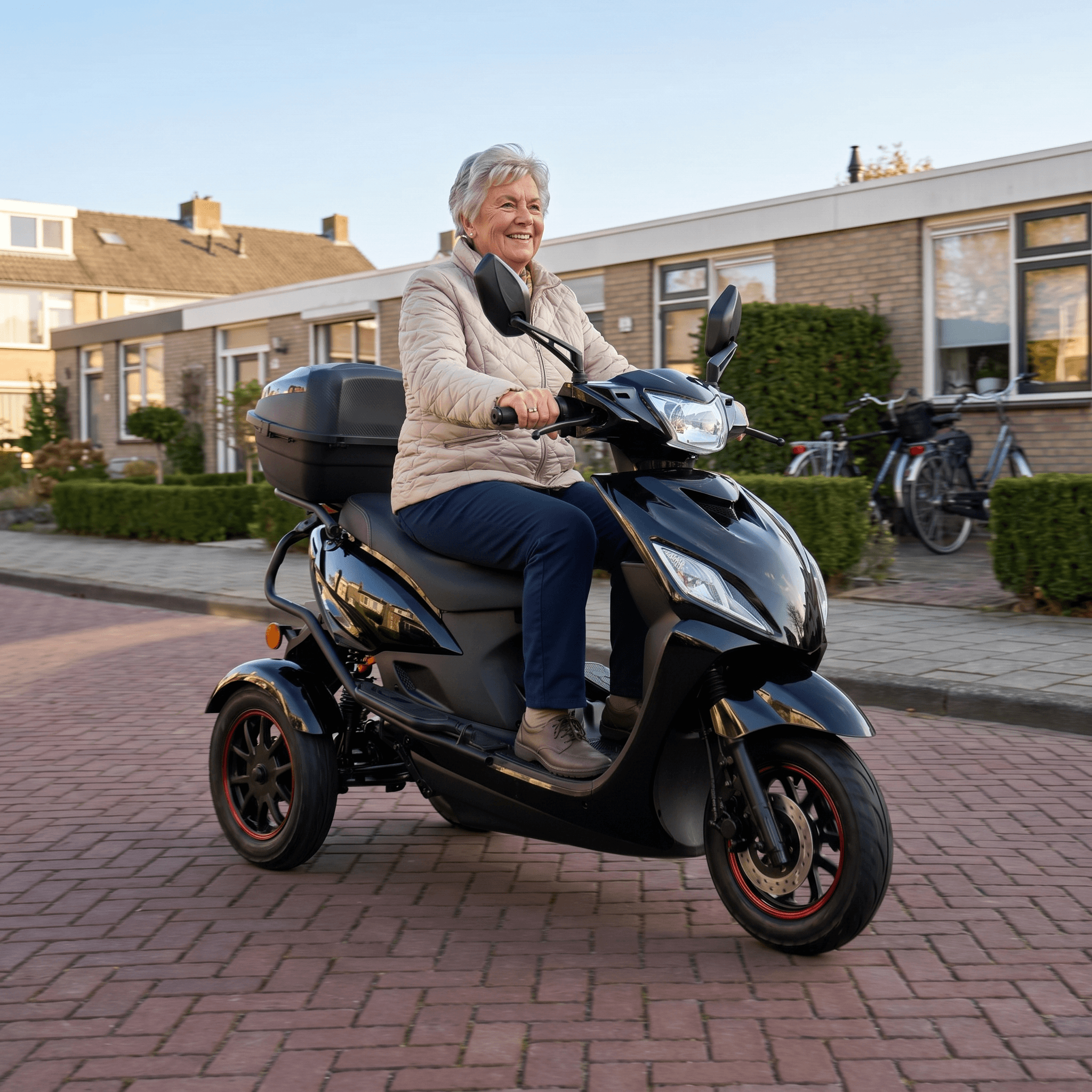 IVA T3 2.0 zwarte scootmobiel met comfortabele stoel en stuur, klaar voor gebruik.