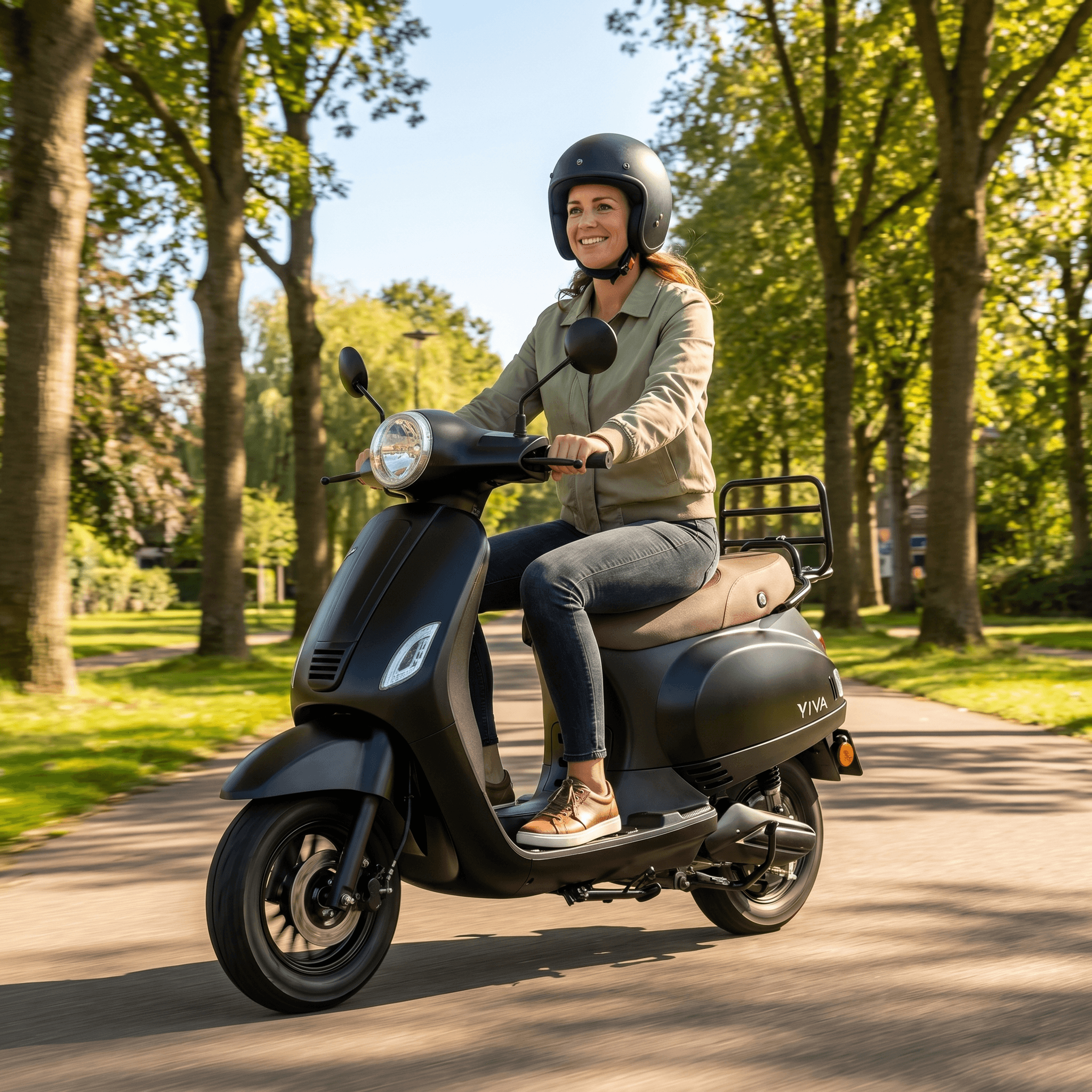 IVA Lux Electric 2.0 zwarte e-scooter met inklapbaar ontwerp en digitale display, ideaal voor stadsvervoer.