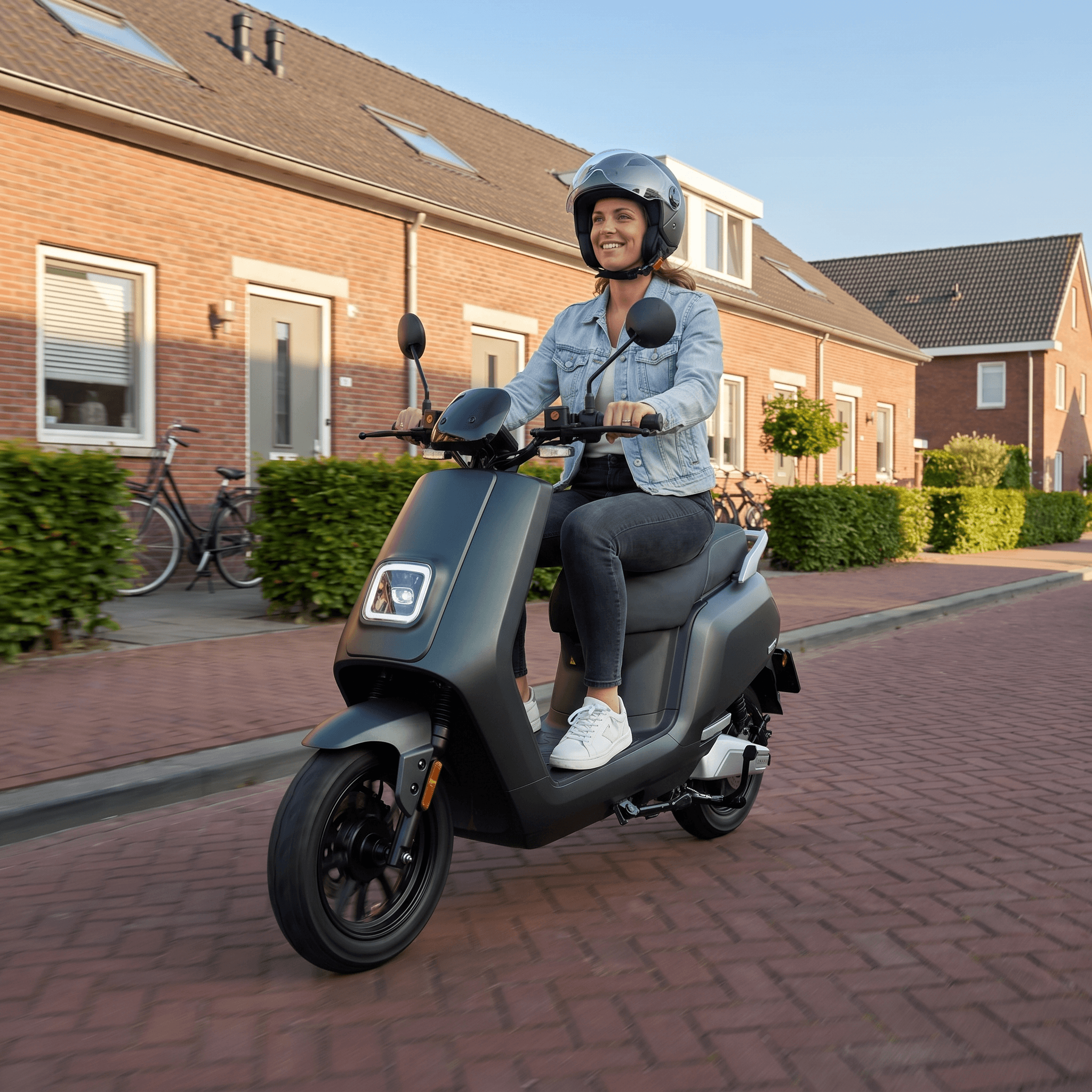 IVA E-GO S5 E-scooter in matgroen met zwart stuur en banden, ontworpen voor stadsvervoer en milieuvriendelijk reizen.