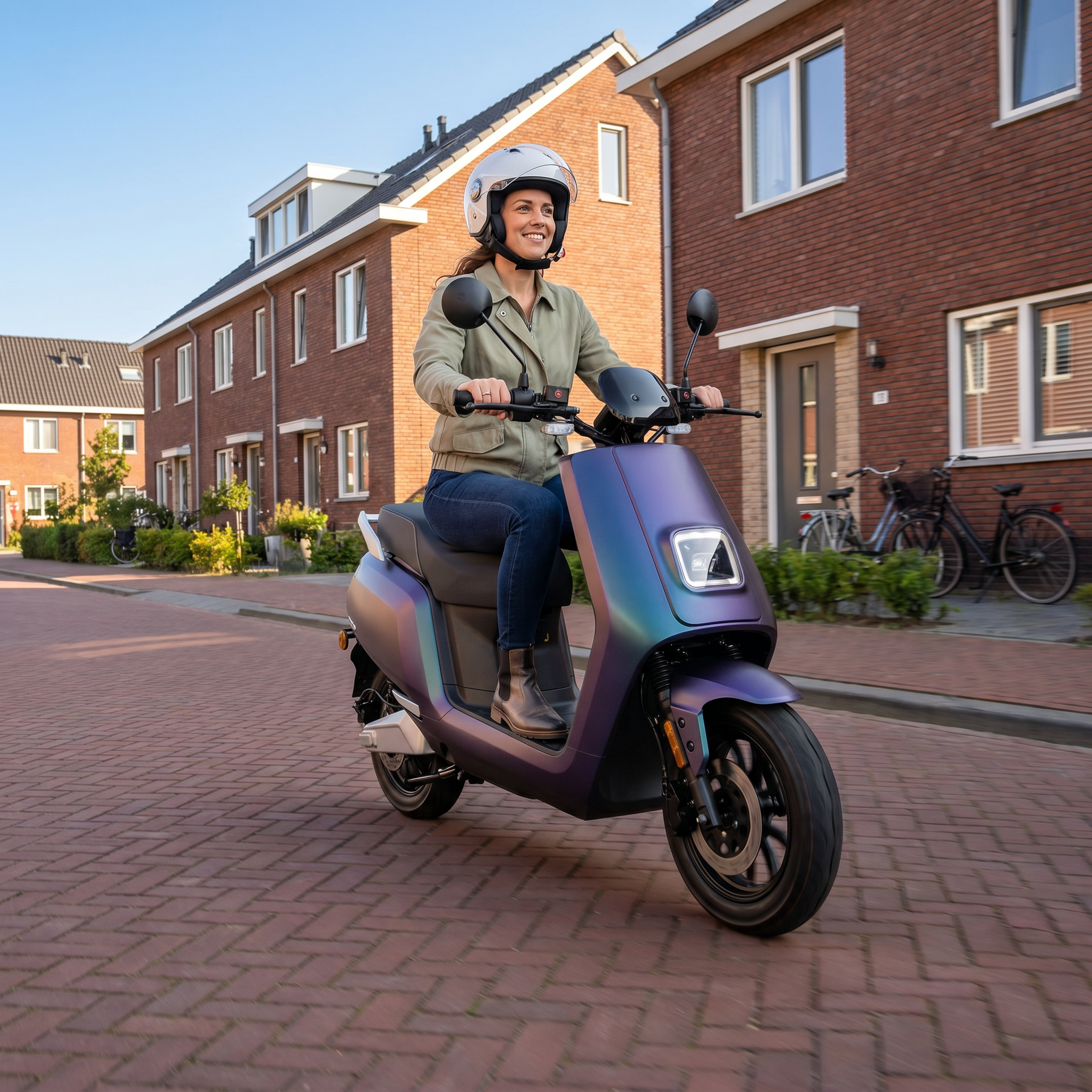 IVA E-GO S5 Kameleon elektrische scooter met inklapbaar ontwerp en kleurrijk chassis, geschikt voor stadsvervoer.