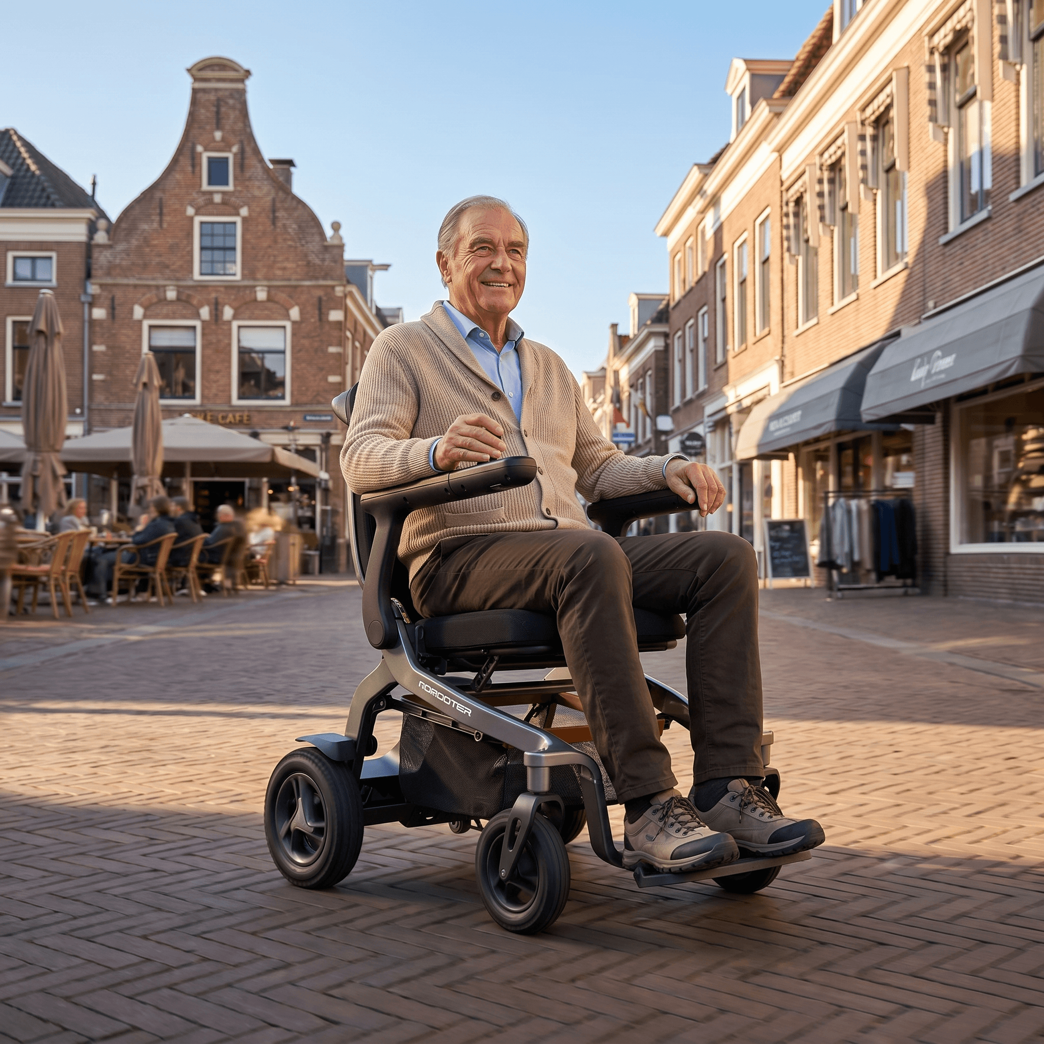 Robooter E40 grijze rolstoel van IVA met stevige frame en comfortabele zitting, geschikt voor mobiliteitsondersteuning.