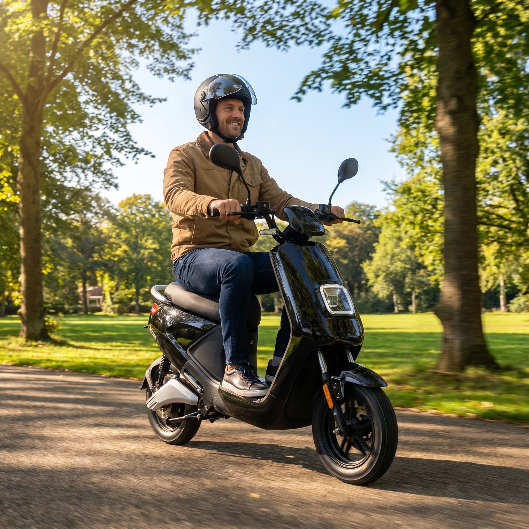 Zwarte IVA E-GO S4 elektrische scooter met handvatten en wielen, klaar voor gebruik.