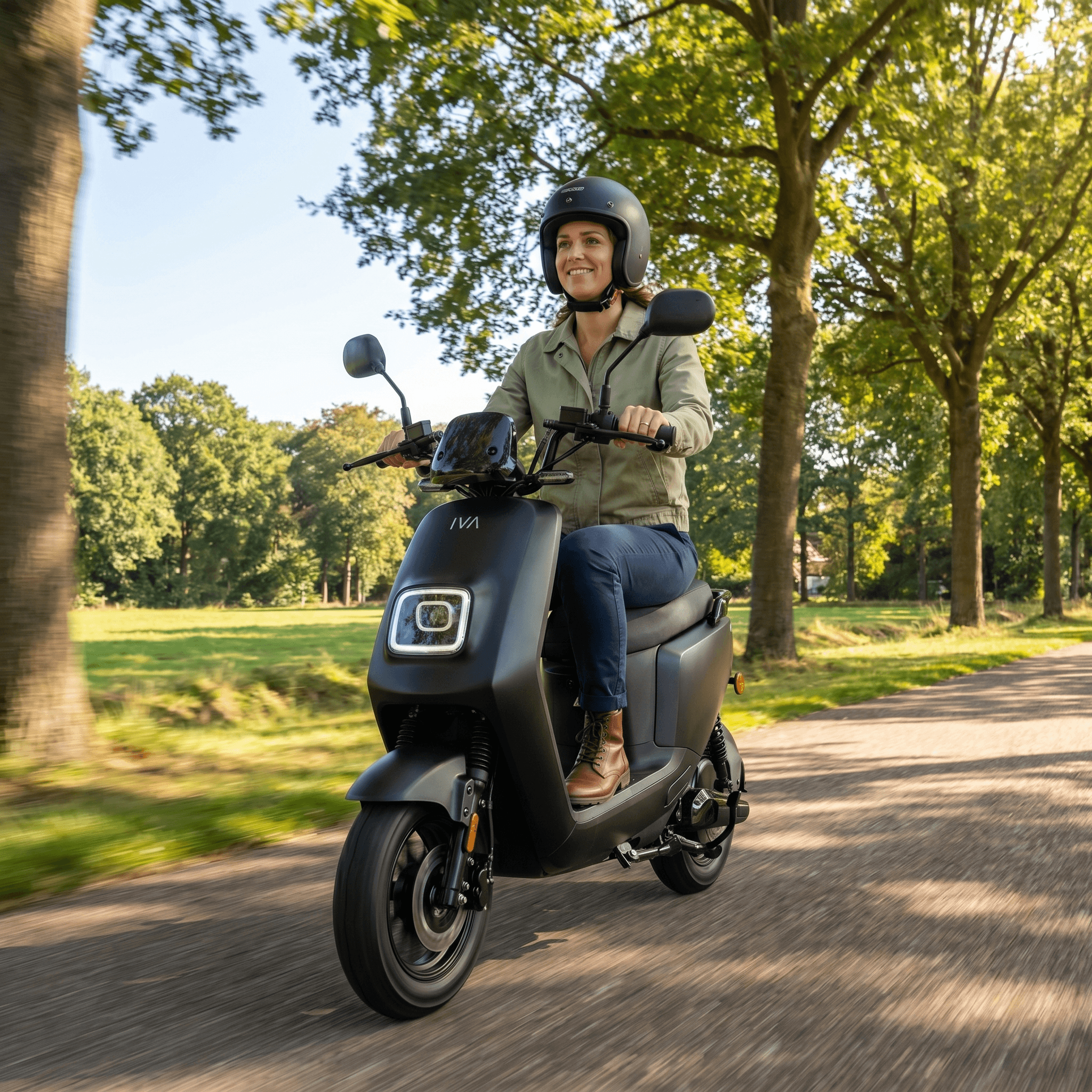 IVA E-GO S4 2.0 e-scooter in matzwart, met elektrische aandrijving en compacte ontwerp, ideaal voor stadsgebruik