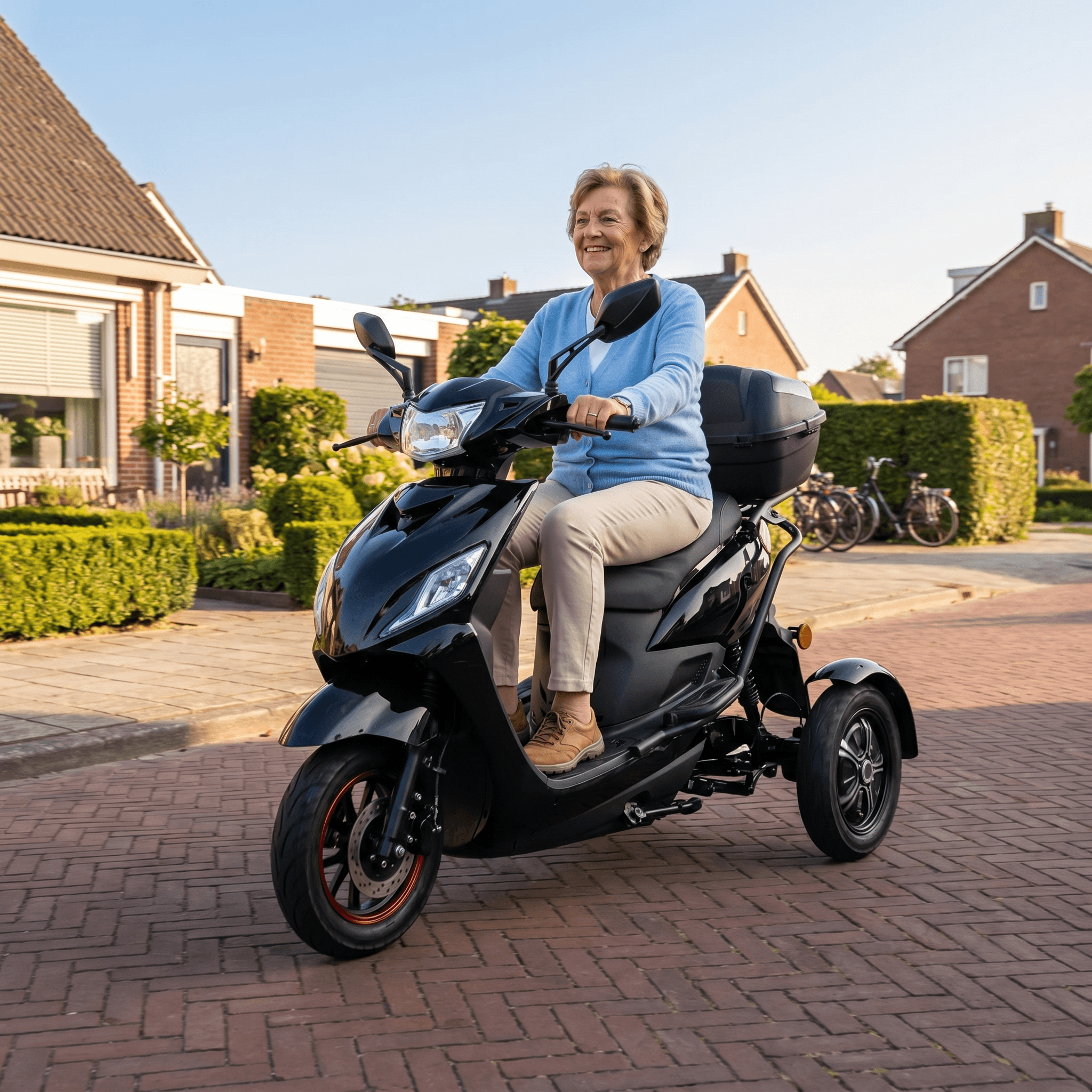 IVA T3 2.0 Sport scootmobiel in zwart met comfortabele zitting en stuur, geschikt voor veilig en snel vervoer.