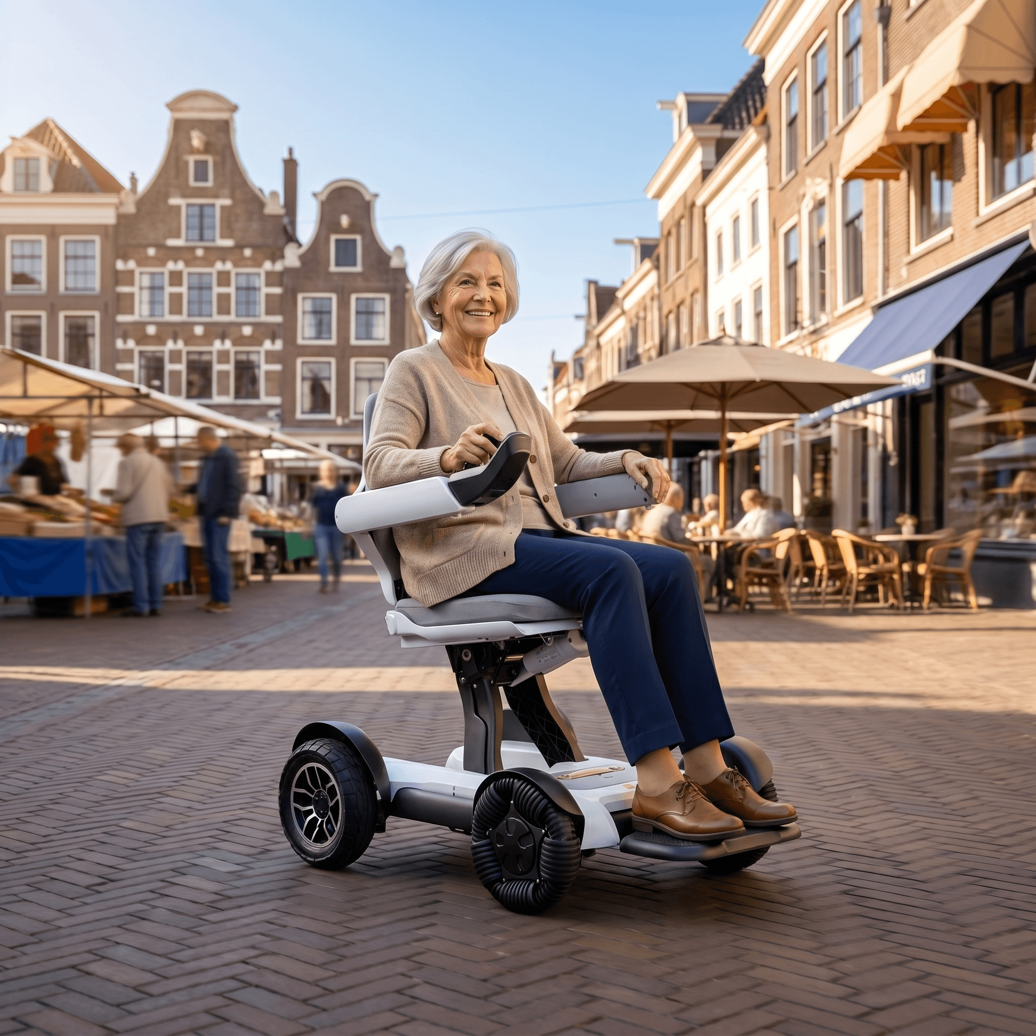 Witte Robooter X40 rolstoel van IVA met stevige frame en comfortabele zitting, geschikt voor dagelijkse mobiliteit.