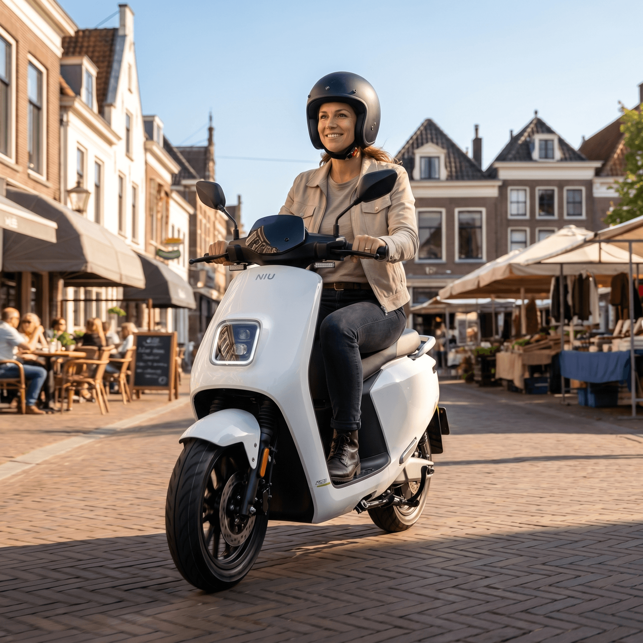 IVA NCE Pro Wit elektrische steps, zijdelings beeld van het lichte witte E-scooter met handvatten en wielen.