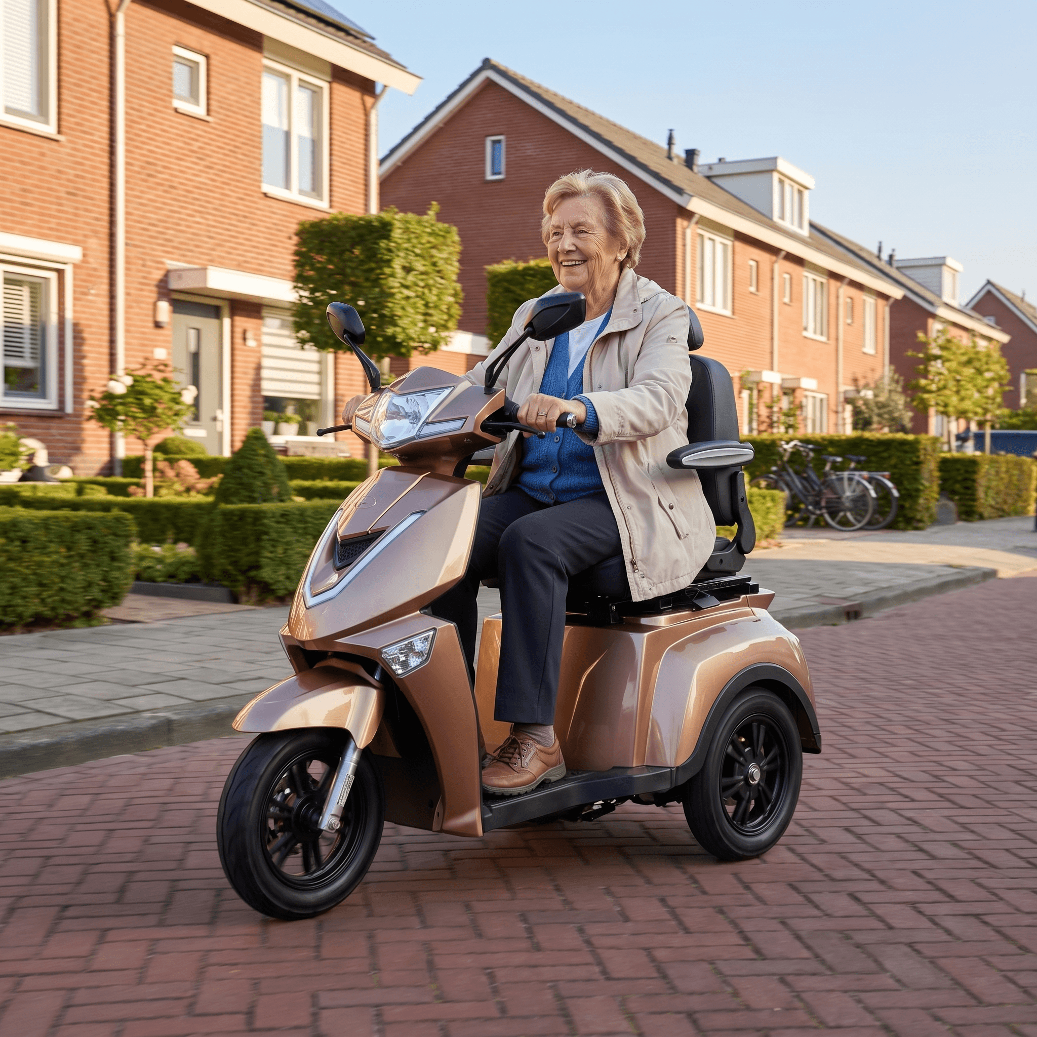 IVA Z1000 Champagne scootmobiel met comfortabele zitting en stuur voor mobieler vervoer.