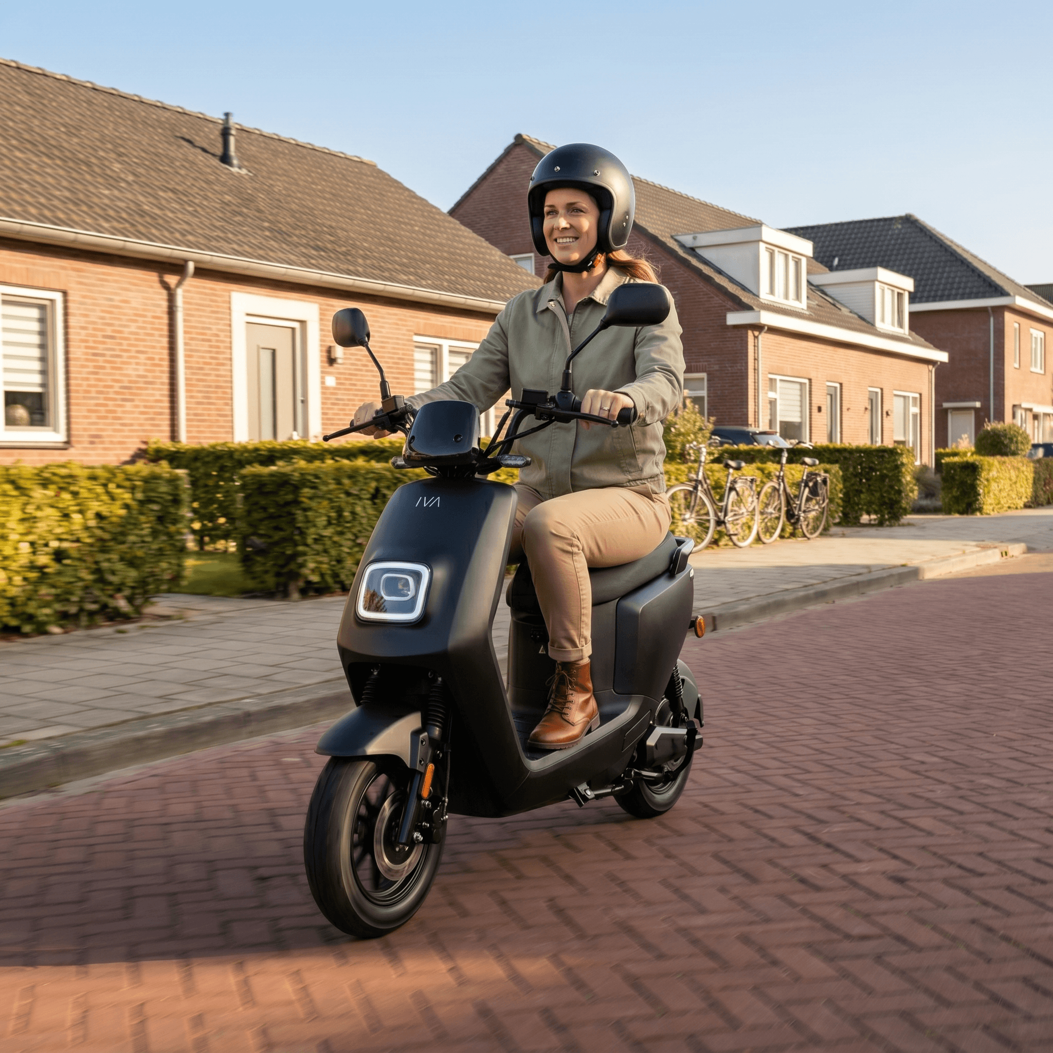 IVA E-GO S4 2.0 elektrische scooter in matzwart, met compacte frame en handgreep, geschikt voor stadsvervoer.