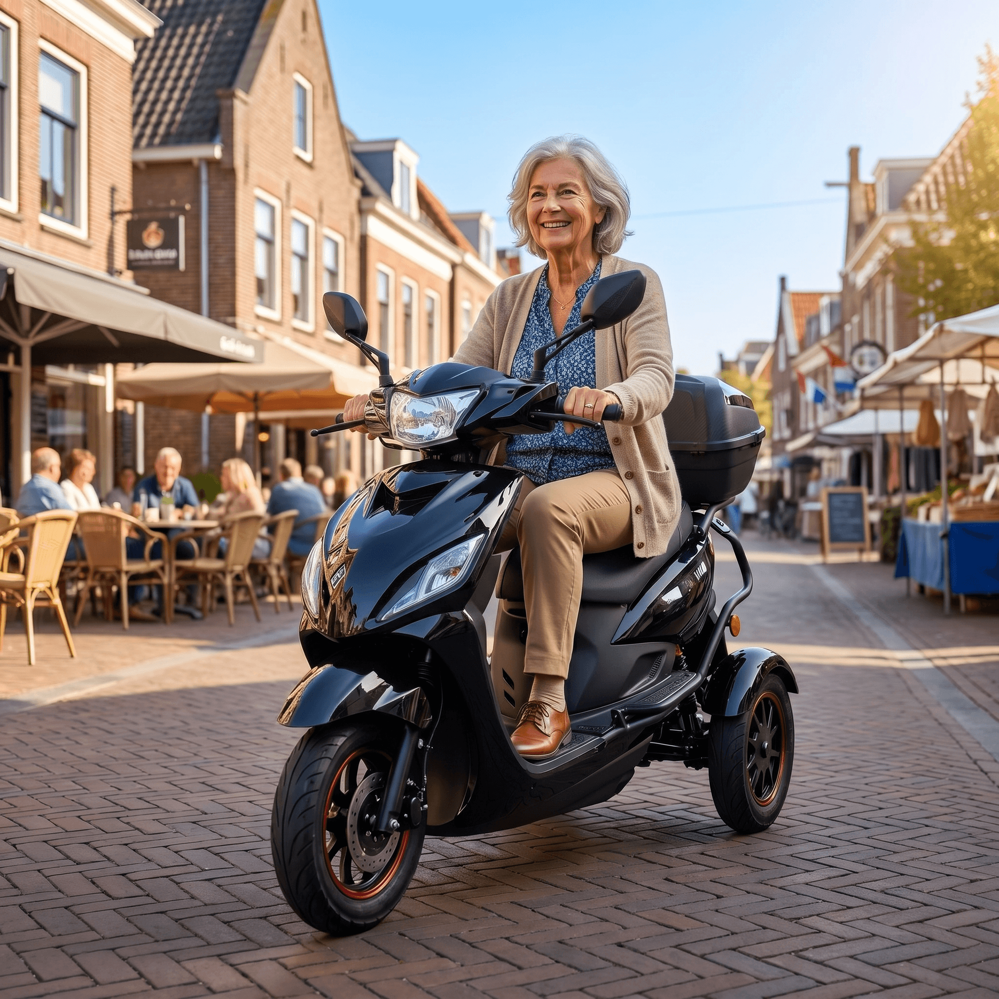 IVA T3 2.0 zwarte scootmobiel met comfortabele zitting en stuur, geschikt voor mobiliteit en dagelijks gebruik