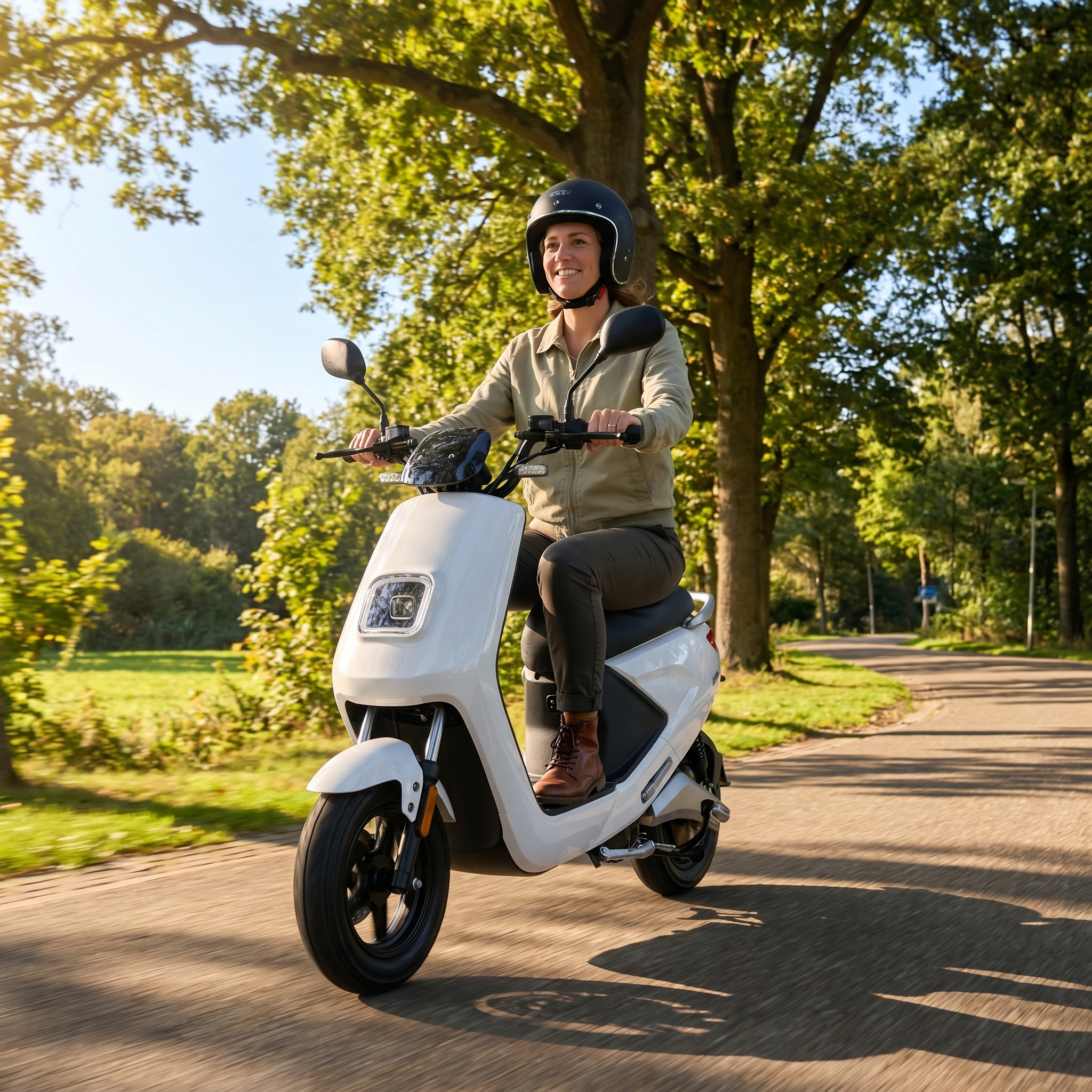 Witte IVA E-GO S4 e-scooter met compacte frame en handvatten, ideaal voor stadsritten en mobiliteit.