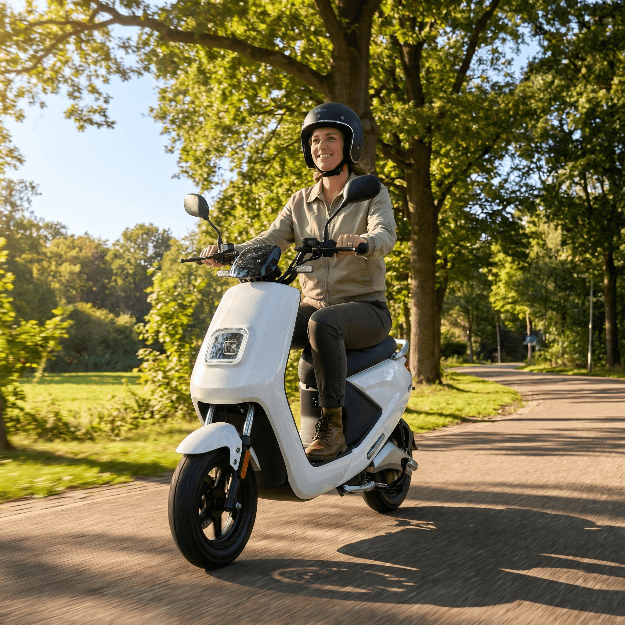 Witte IVA E-GO S4 e-scooter met compacte frame en handvatten, ideaal voor stadsritten en mobiliteit.
