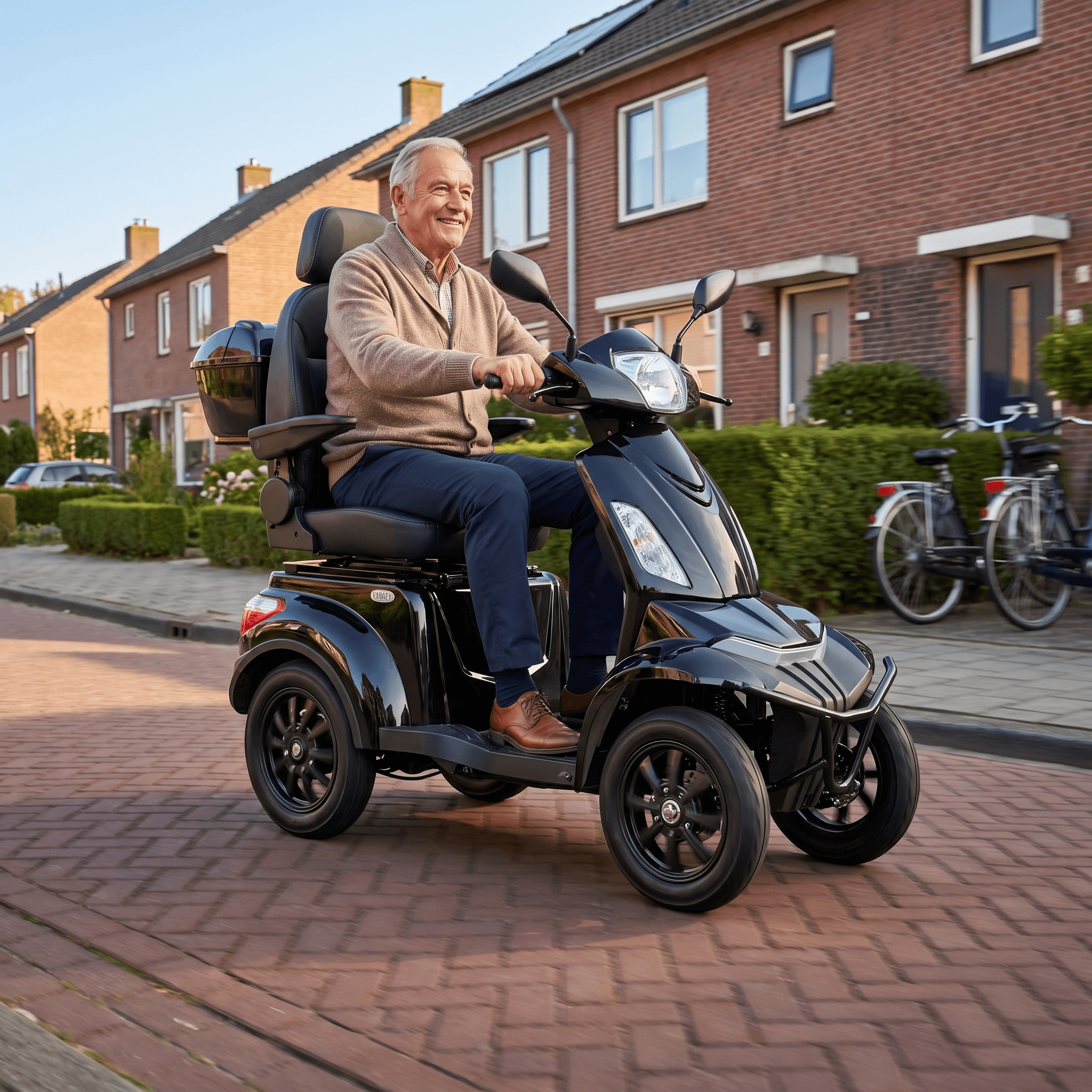 IVA S1000 scootmobiel in zwart met comfortabele zithoek en stuur, geschikt voor verzorgings- en mobiliteitshulp.