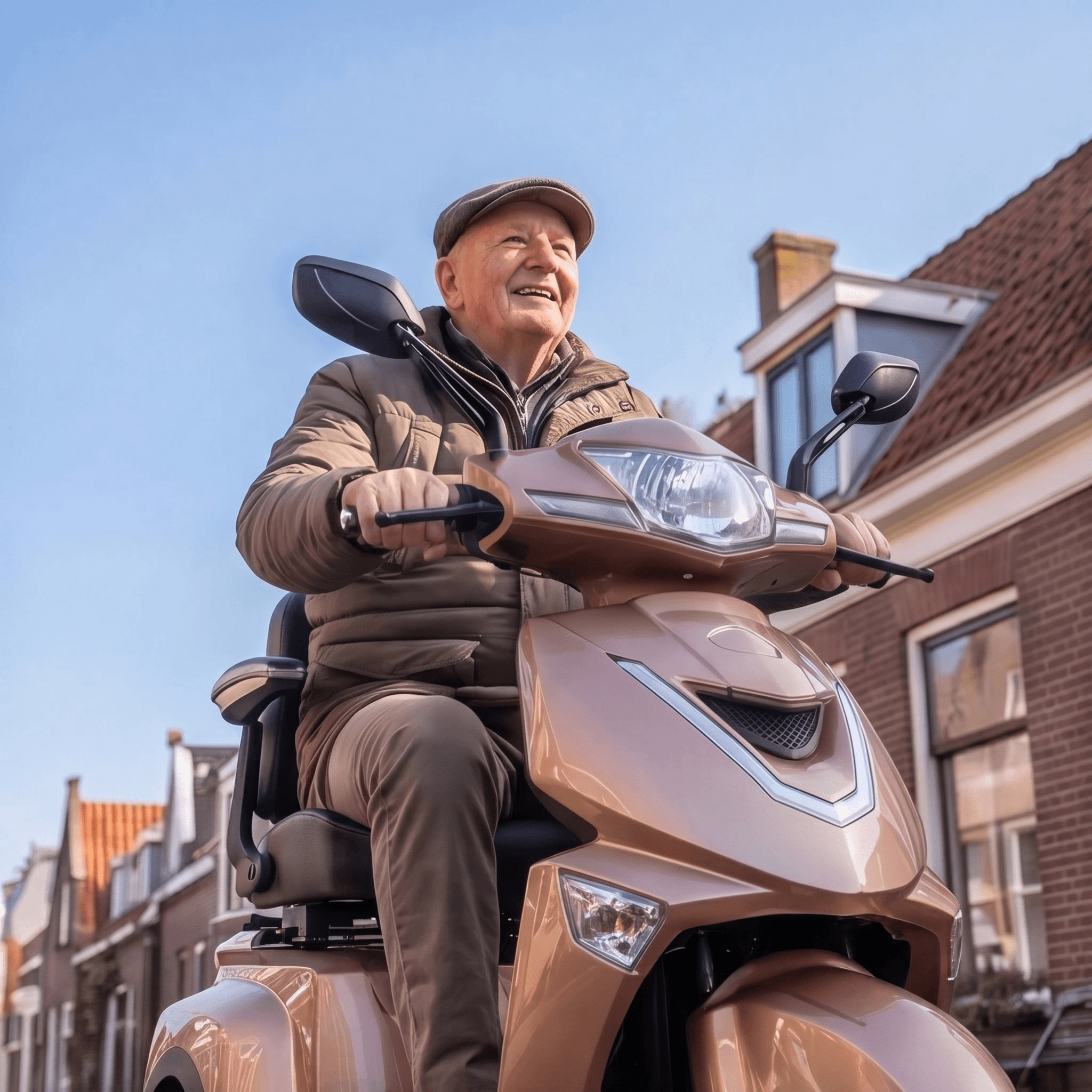IVA Z1000 Champagne scootmobiel met comfortabele zit en stuur, geschikt voor mobiliteit en gemak.