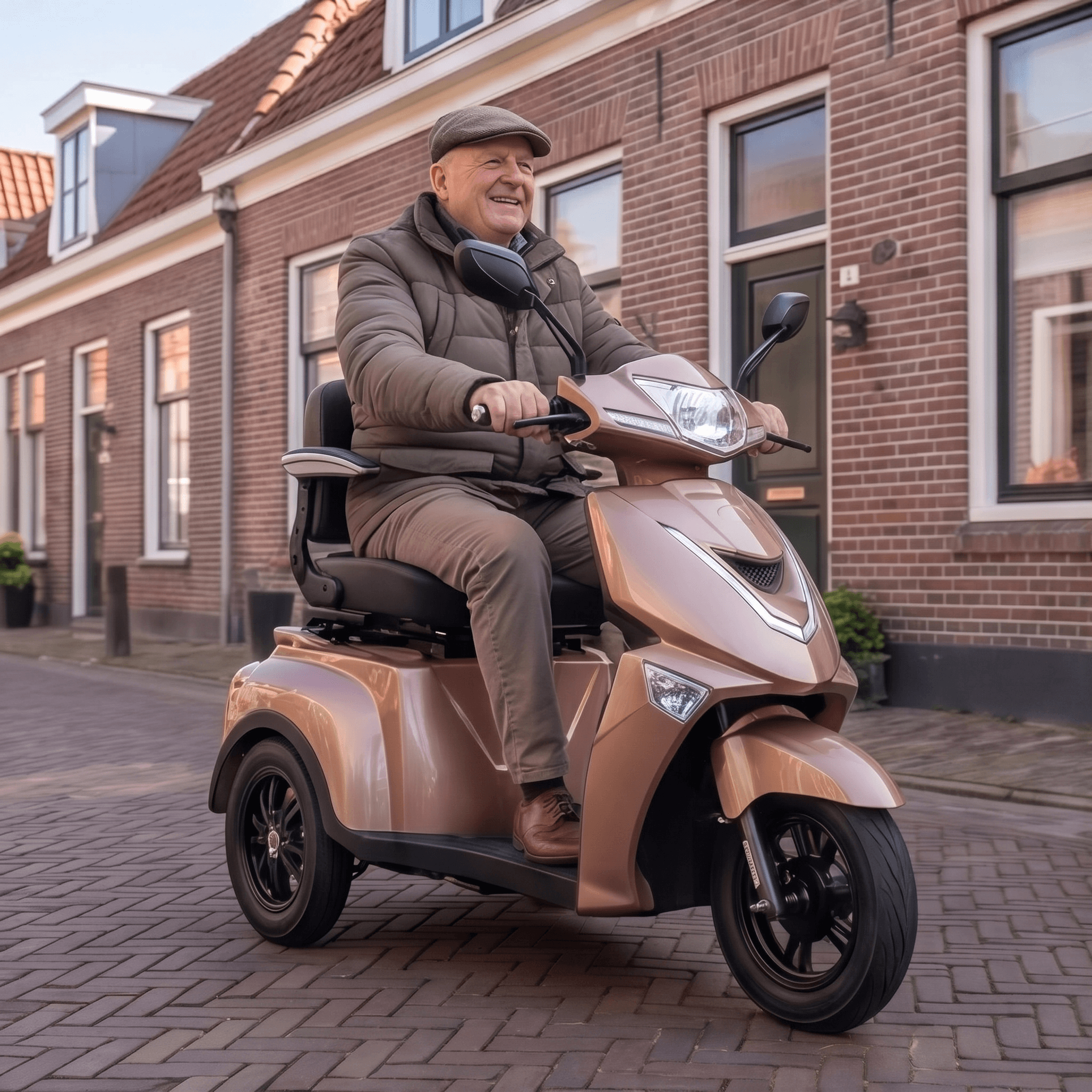 IVA Z1000 Champagne scootmobiel met comfortabele stoel en stuur, klaar voor gebruik.