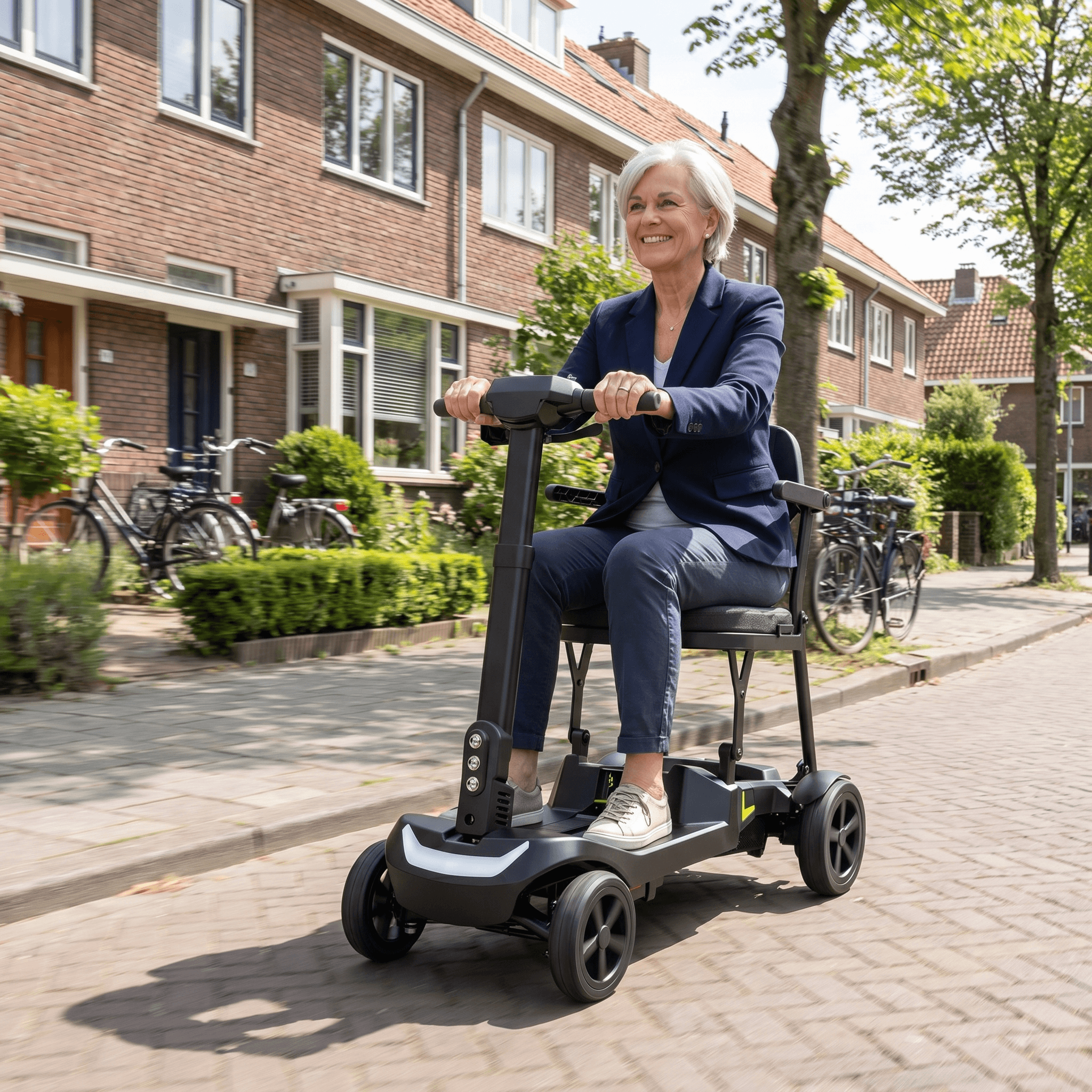 IVA Traveler 500 zwarte scootmobiel met comfortabele zit en stevige wielen voor gemakkelijke mobiliteit.