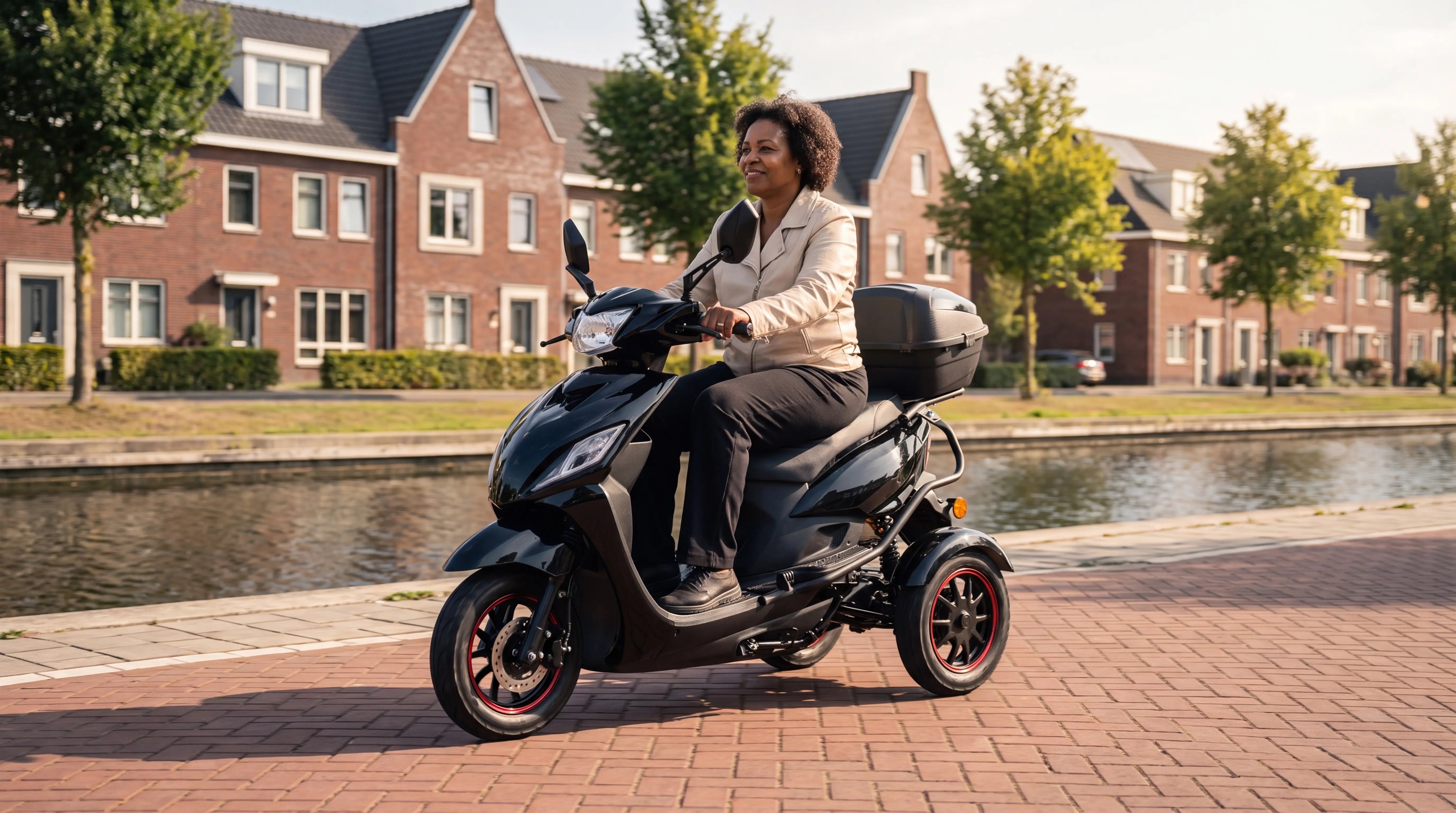 Vrouw rijdt op een IVA T3 2.0 scootmobiel op het fietspad — hoe hard mag een scootmobiel
