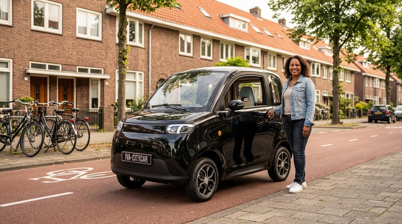 Brommobiel verzekeren – IVA Citycar A05 in een Nederlandse stadsstraat