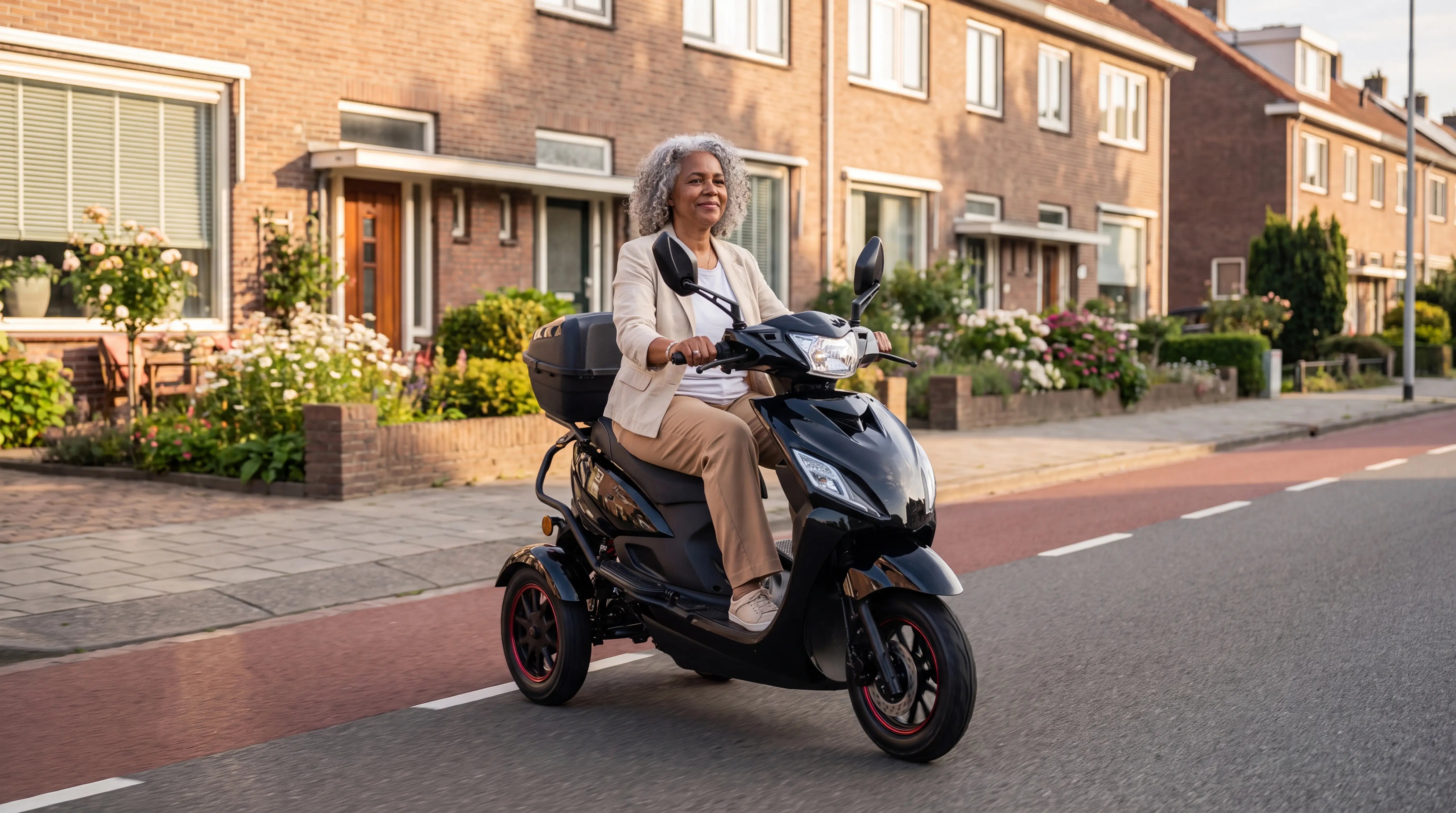 Scootmobiel met 3 wielen – IVA T3 driewieler op een Nederlandse straat