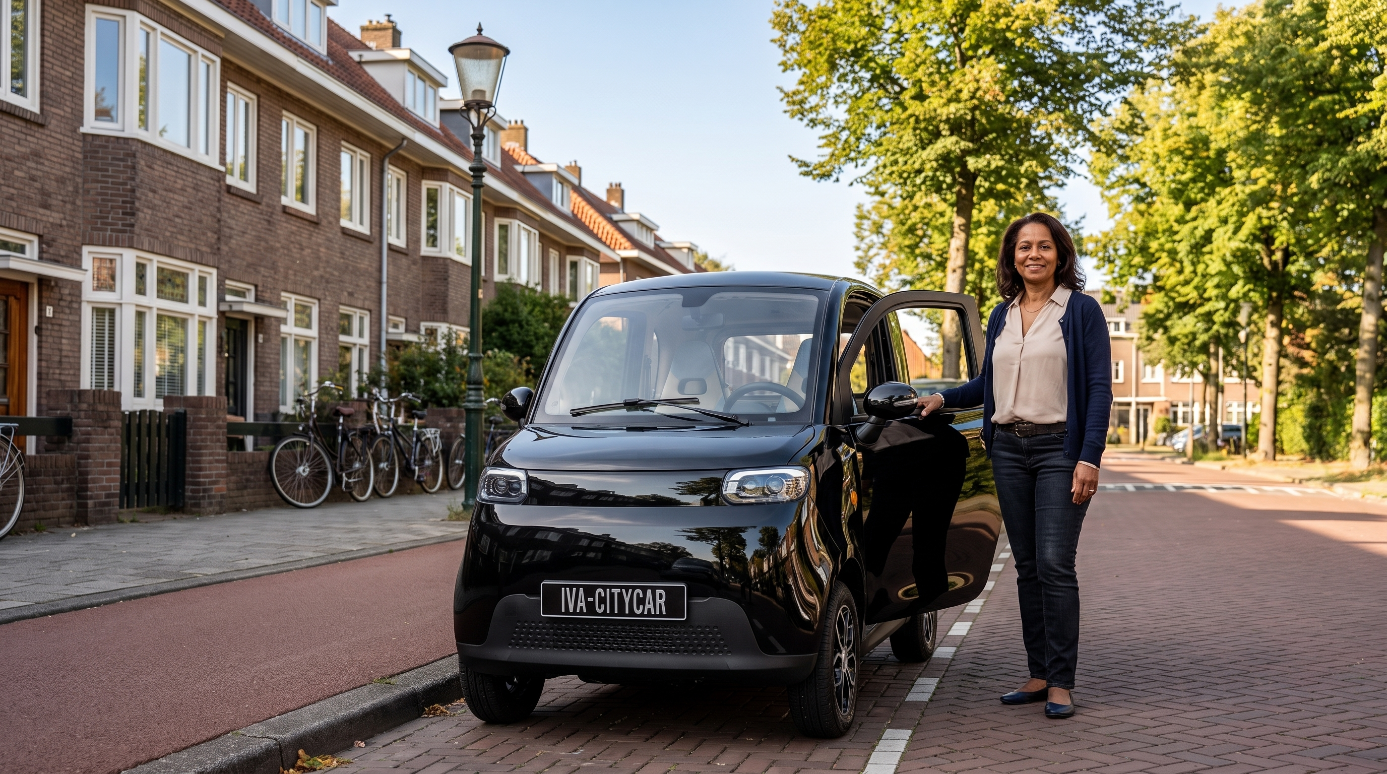 Elektrische brommobiel geparkeerd in een Nederlandse woonstraat