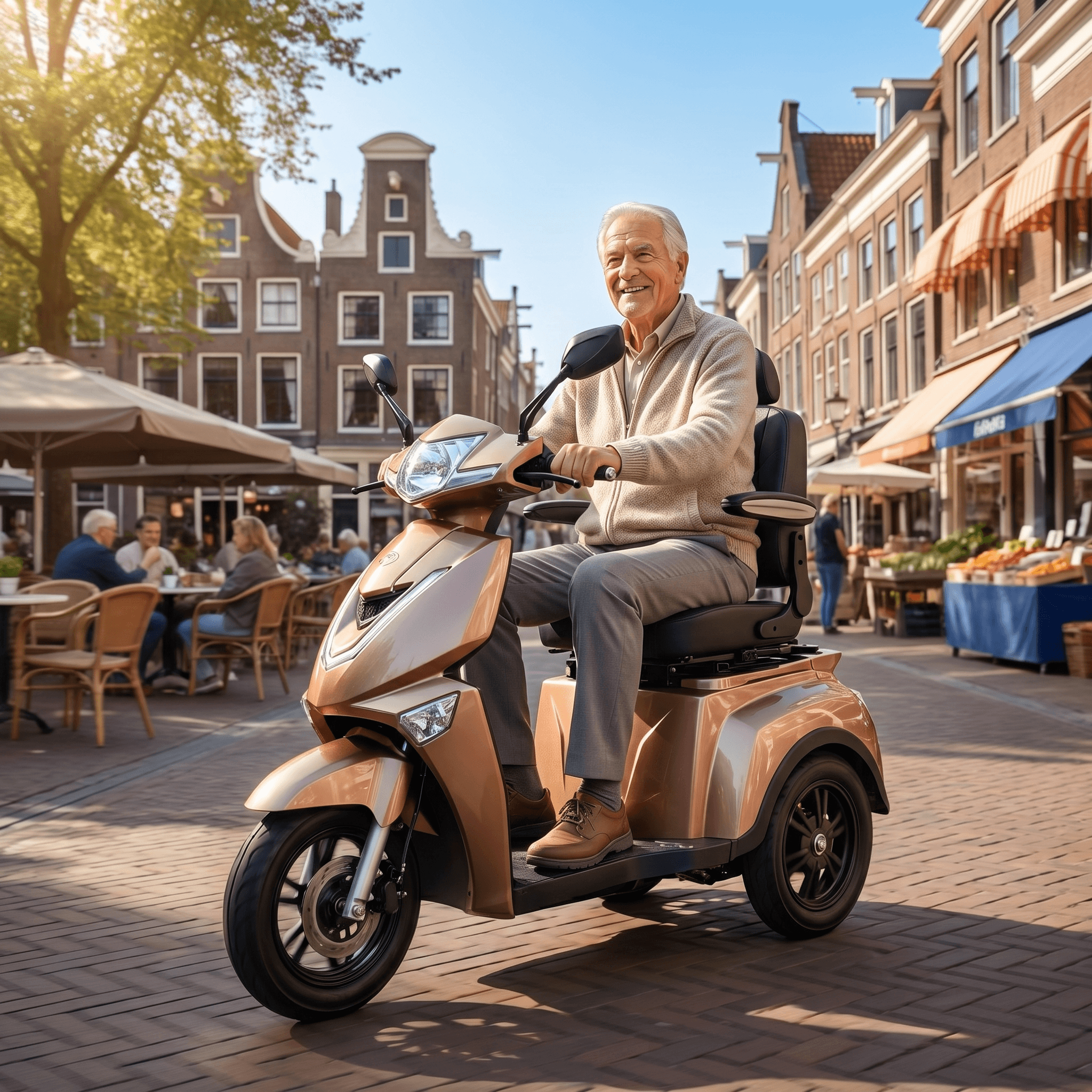 IVA Z1000 Champagne scootmobiel met comfortabele stoel en stuur, klaar voor gebruik.