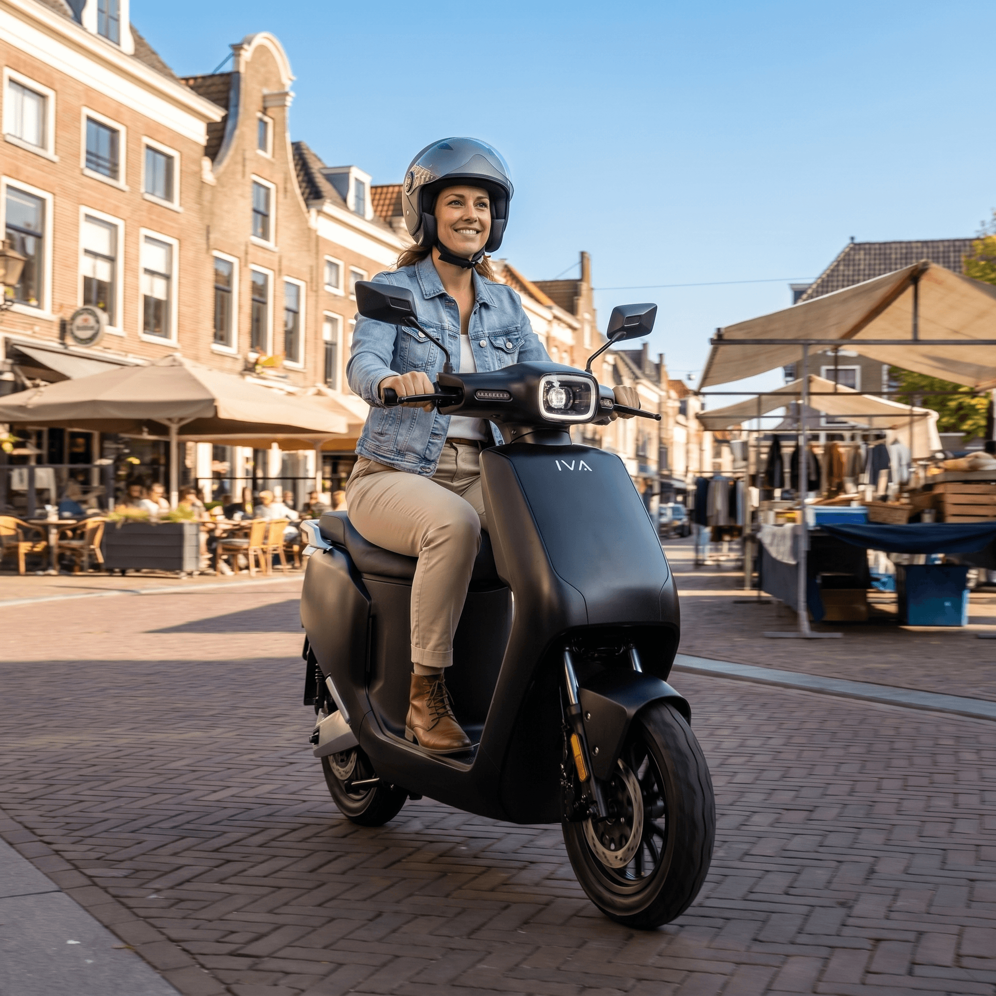 IVA NCS Matzwart elektrische scooter, zwart gekleurd met compacte ontwerp en handvatten, voor stadsverkeer en pendelen.