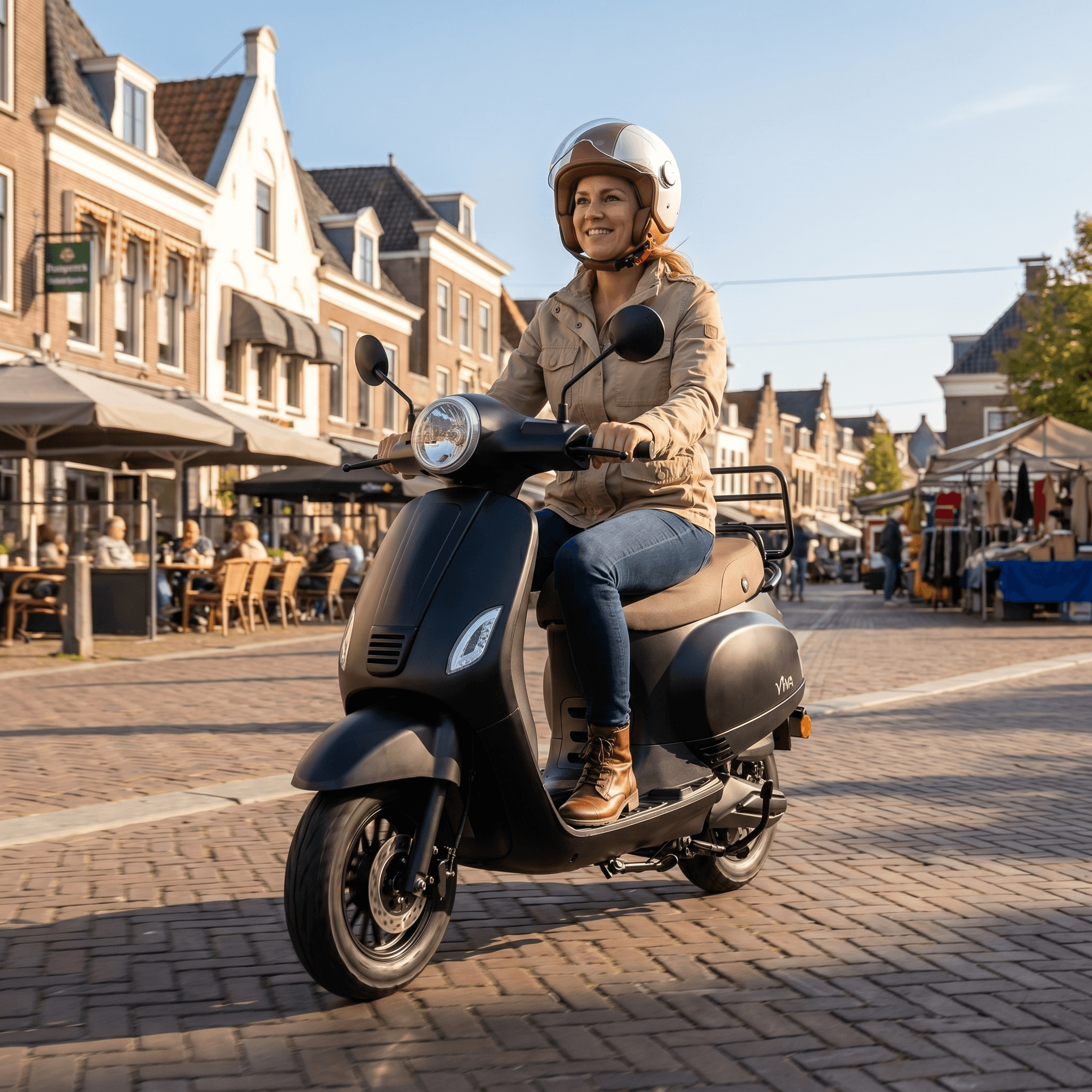 IVA Lux Electric 2.0 e-scooter in zwart met handvat, display en wielen, ontworpen voor stadsvervoer en comfort.