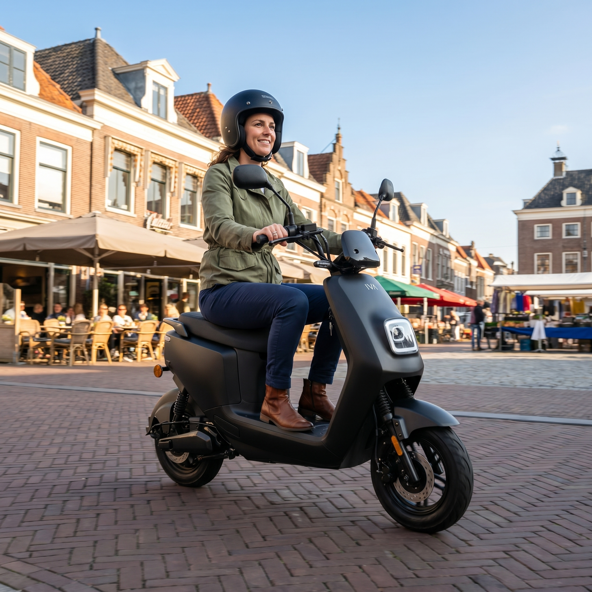 IVA E-GO S4 2.0 elektrische scooter in matzwart, met stijlvolle ontwerp en compacte vorm voor stadsgebruik.