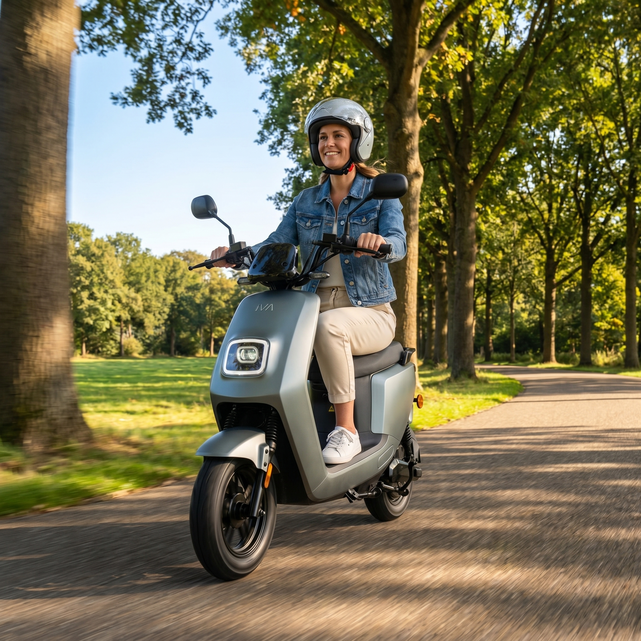 IVA E-GO S4 2.0 elektrische scooter in matgroen, met handvatten en wielen, ideaal voor stedelijk vervoer.