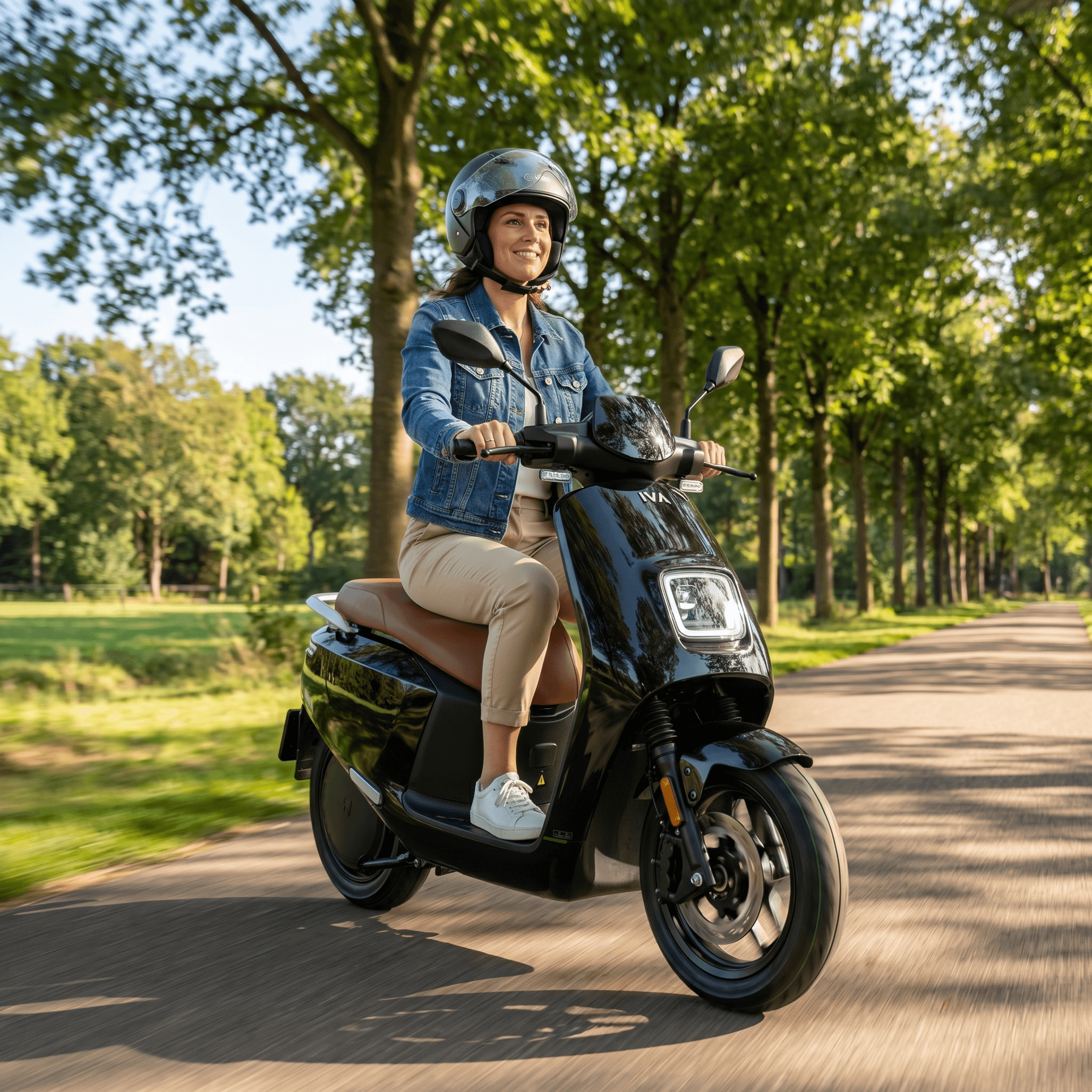 IVA NCE Pro elektrische scooter in zwart met moderne ontwerp en stevige constructie, geschikt voor stadsvervoer.