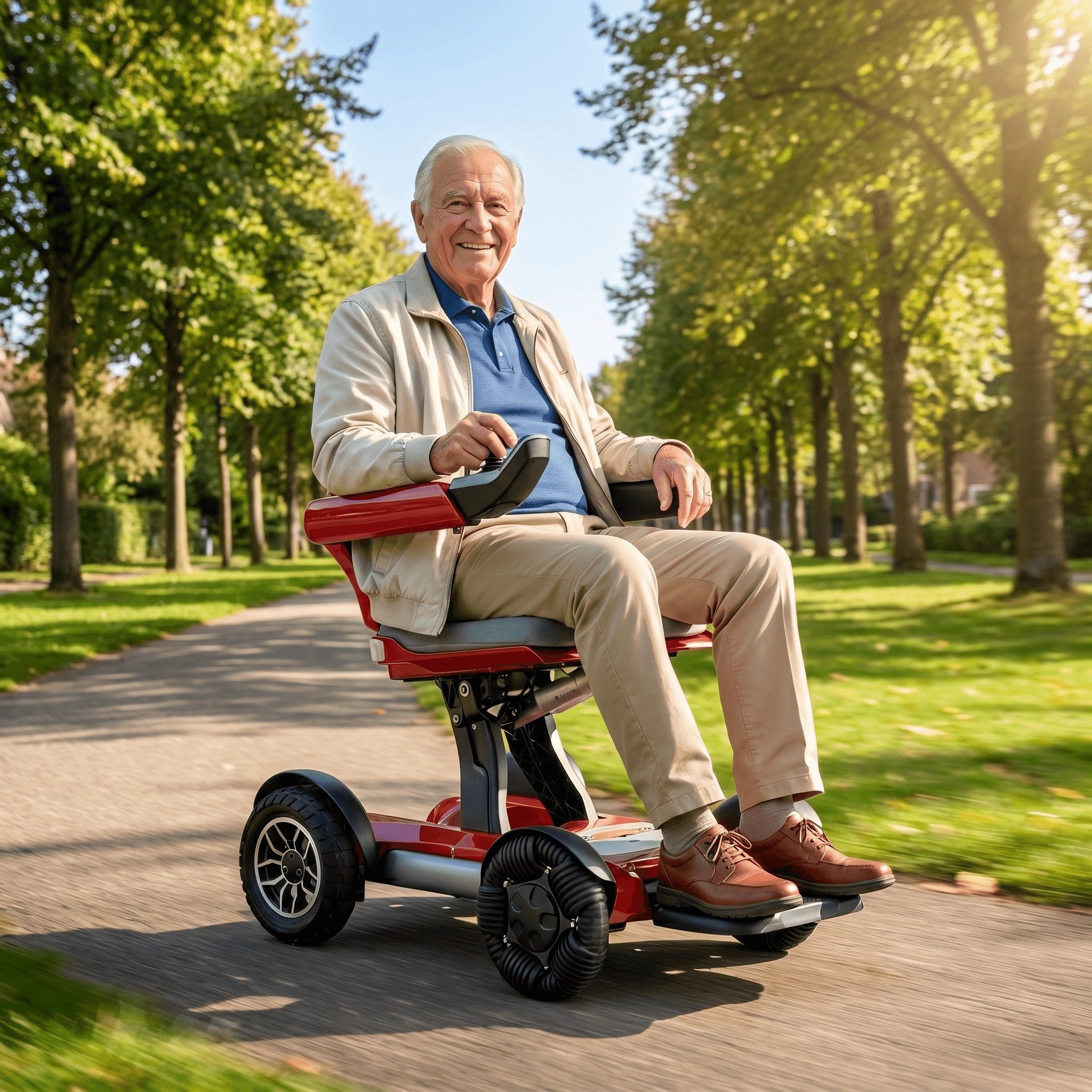 Rode IVA Robooter X40 rolstoel met verstelbare armleuningen en stevige wielen, ontworpen voor comfort en mobiliteit.